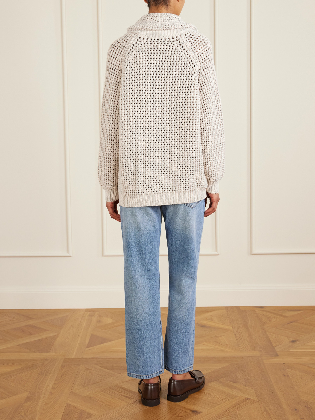 Brunello Cucinelli Open-knit Cotton-blend Cardigan In Neutral