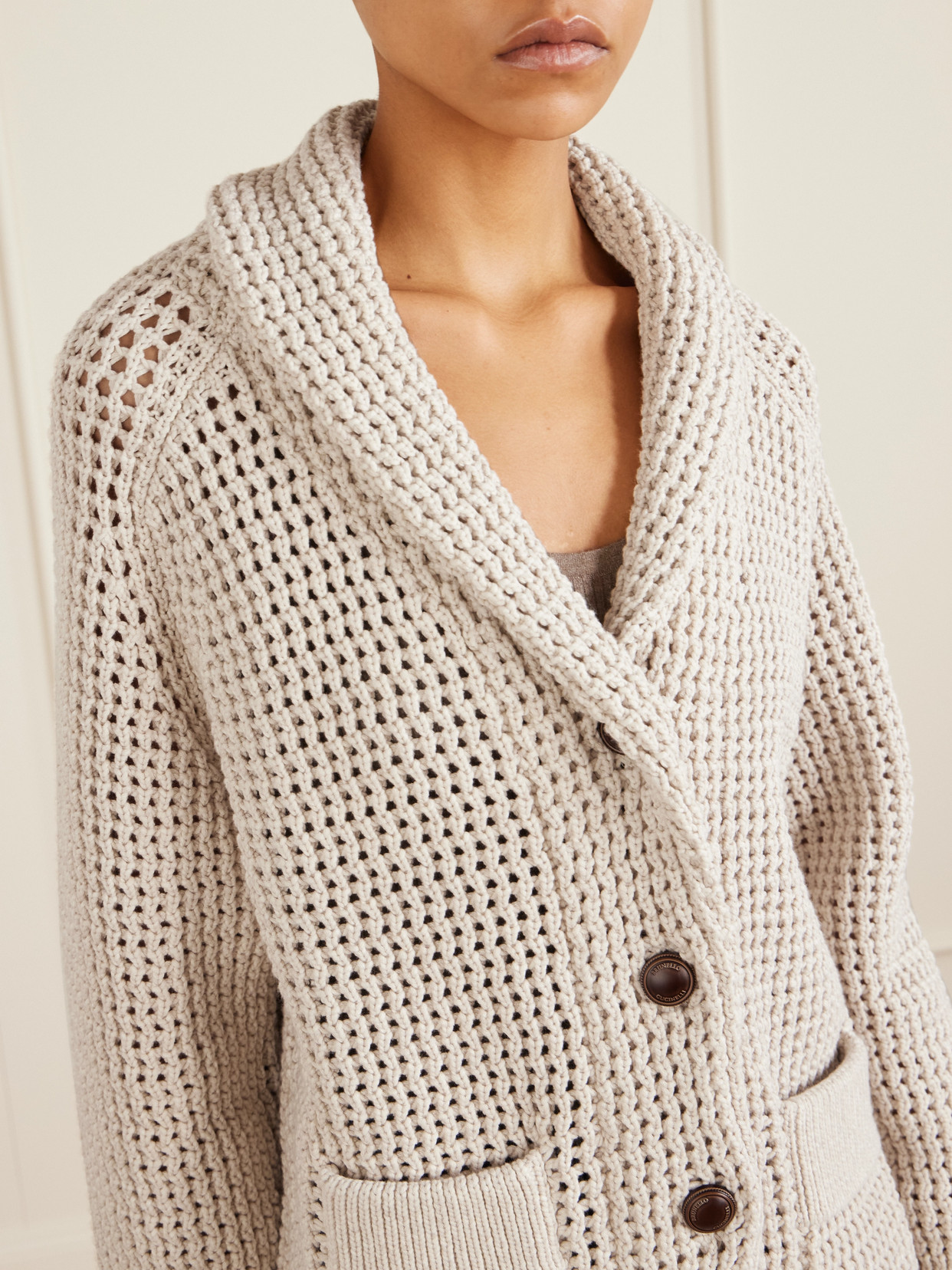 Brunello Cucinelli Open-knit Cotton-blend Cardigan In Neutral