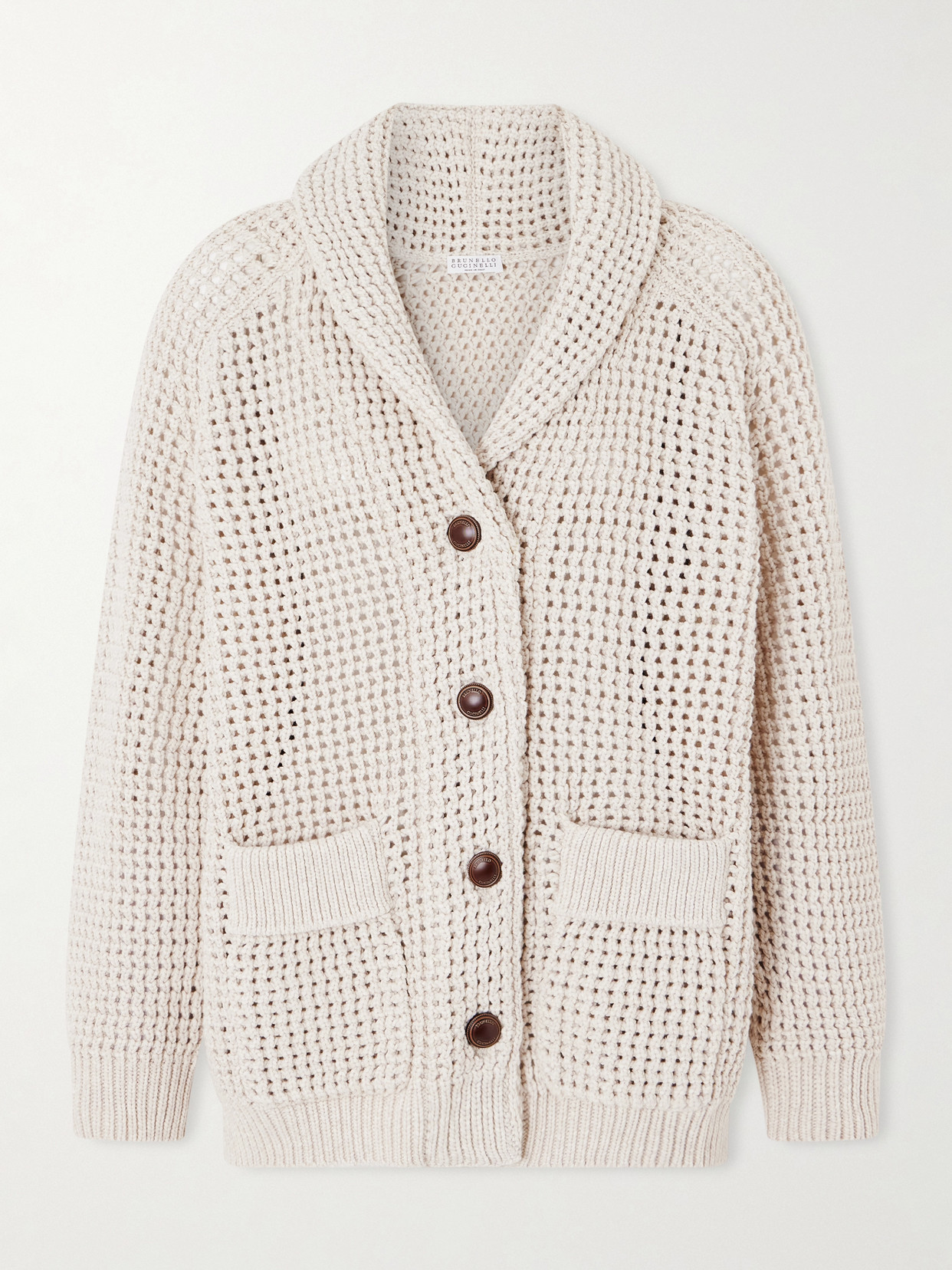 Brunello Cucinelli Open-knit Cotton-blend Cardigan In Neutral