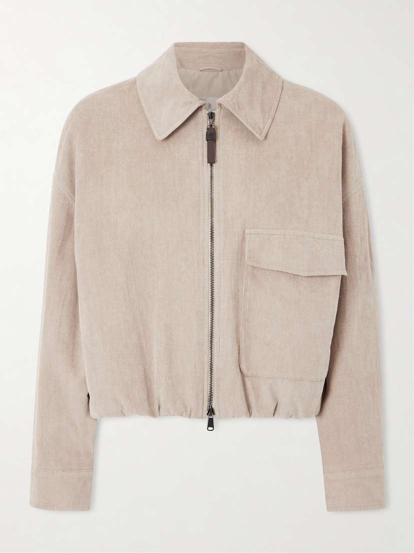 Brunello Cucinelli Embellished Padded Cotton-blend Corduroy Bomber Jacket