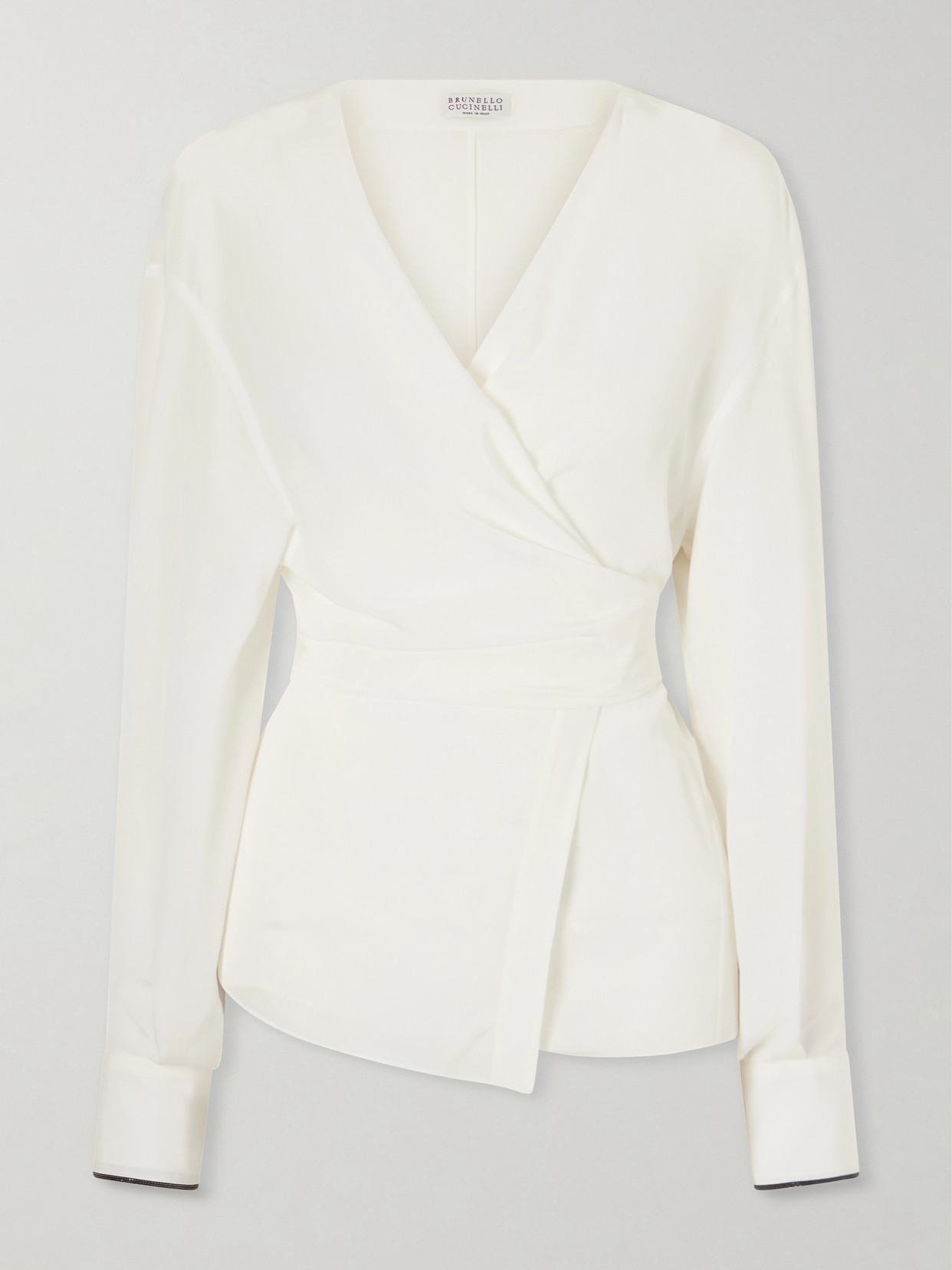 Brunello Cucinelli Wrap Silk Blouse In White