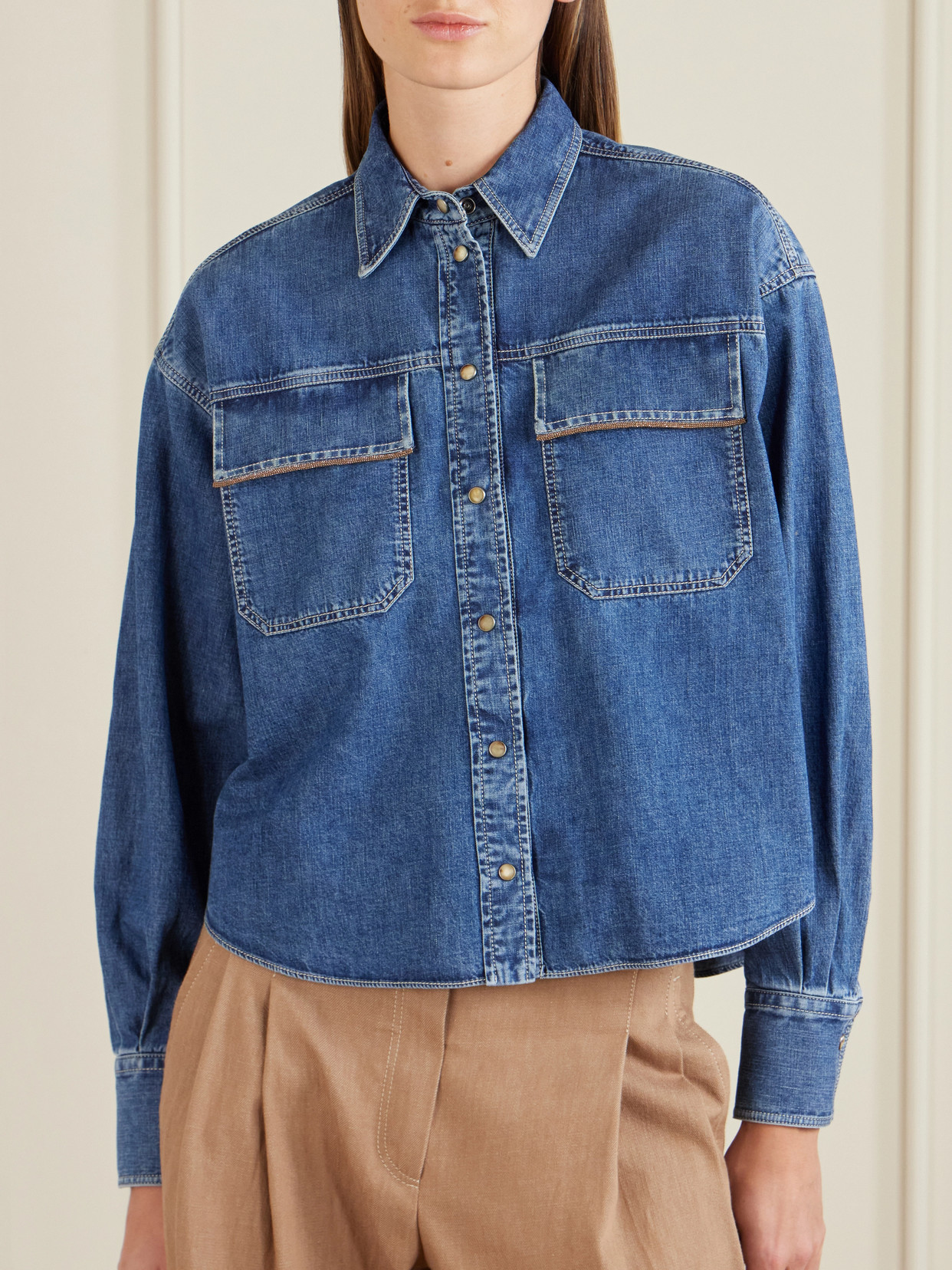 Bead-Embellished Denim Shirt