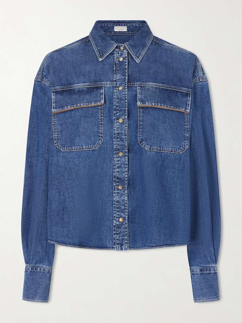 Brunello Cucinelli — Bead-embellished denim shirt