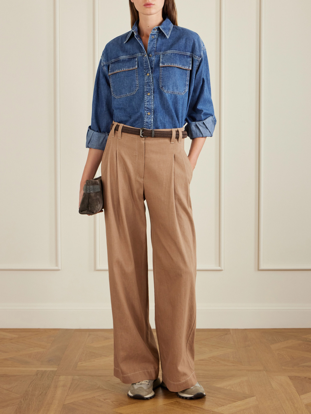 Bead-Embellished Denim Shirt