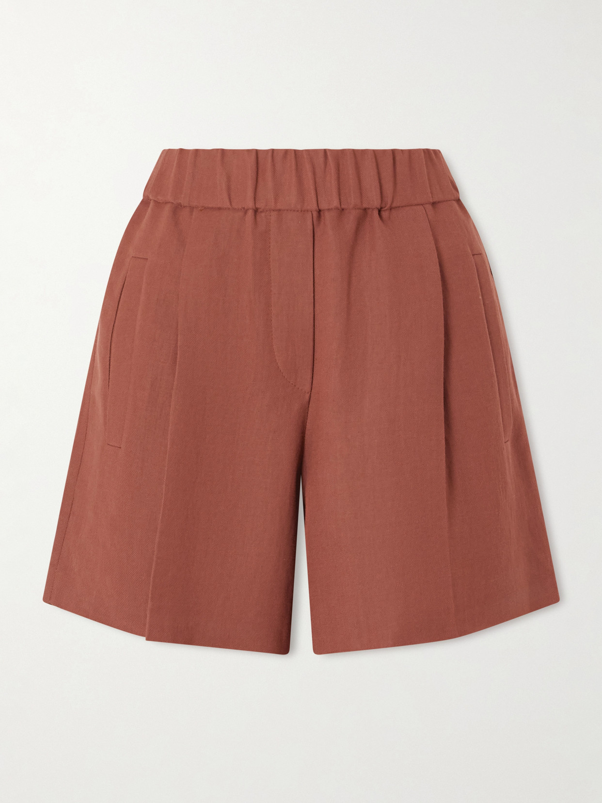 Brunello Cucinelli Pleated Twill Straight-leg Shorts In Red