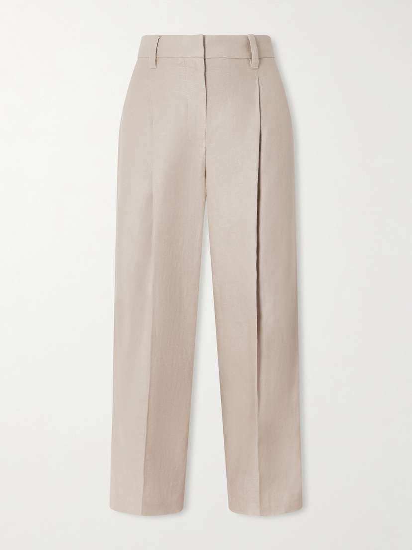 Brunello Cucinelli Cropped Pleated Linen-twill Wide-leg Pants