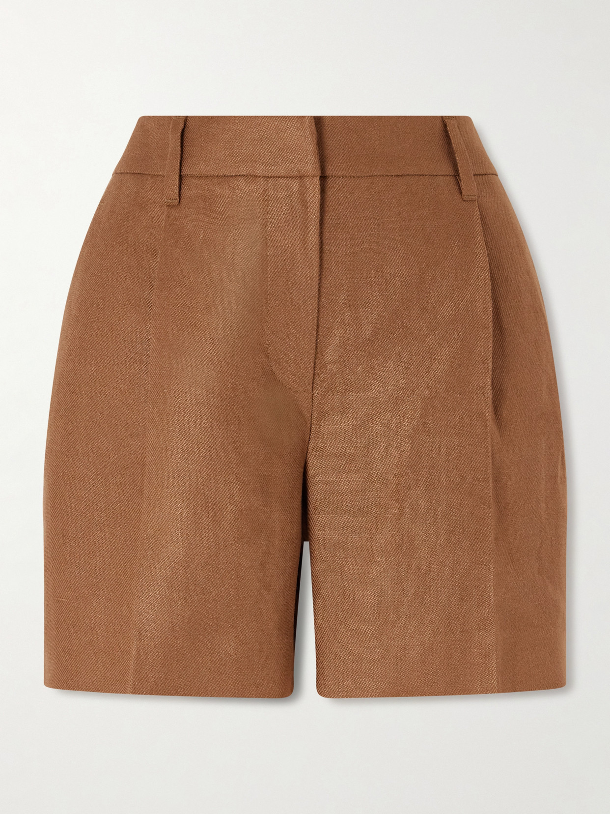 Brunello Cucinelli Pleated Linen-twill Shorts In Brown