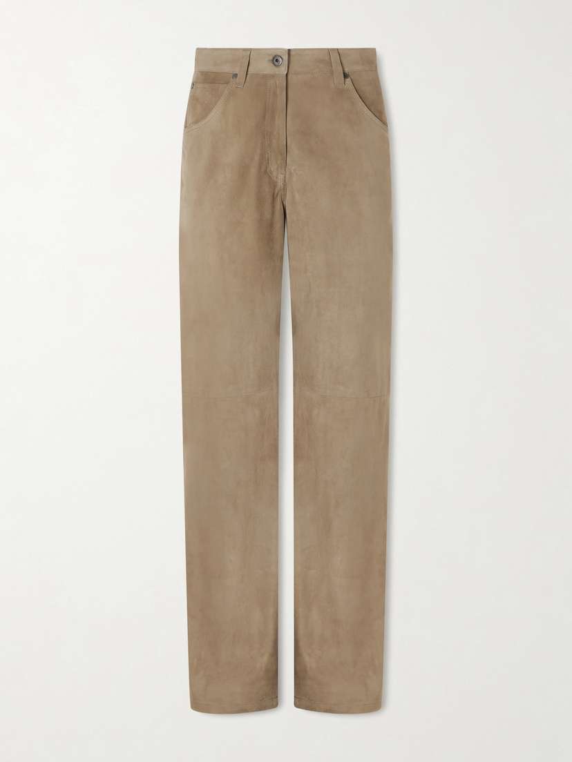 Brunello Cucinelli Embellished Paneled Suede Wide-leg Pants