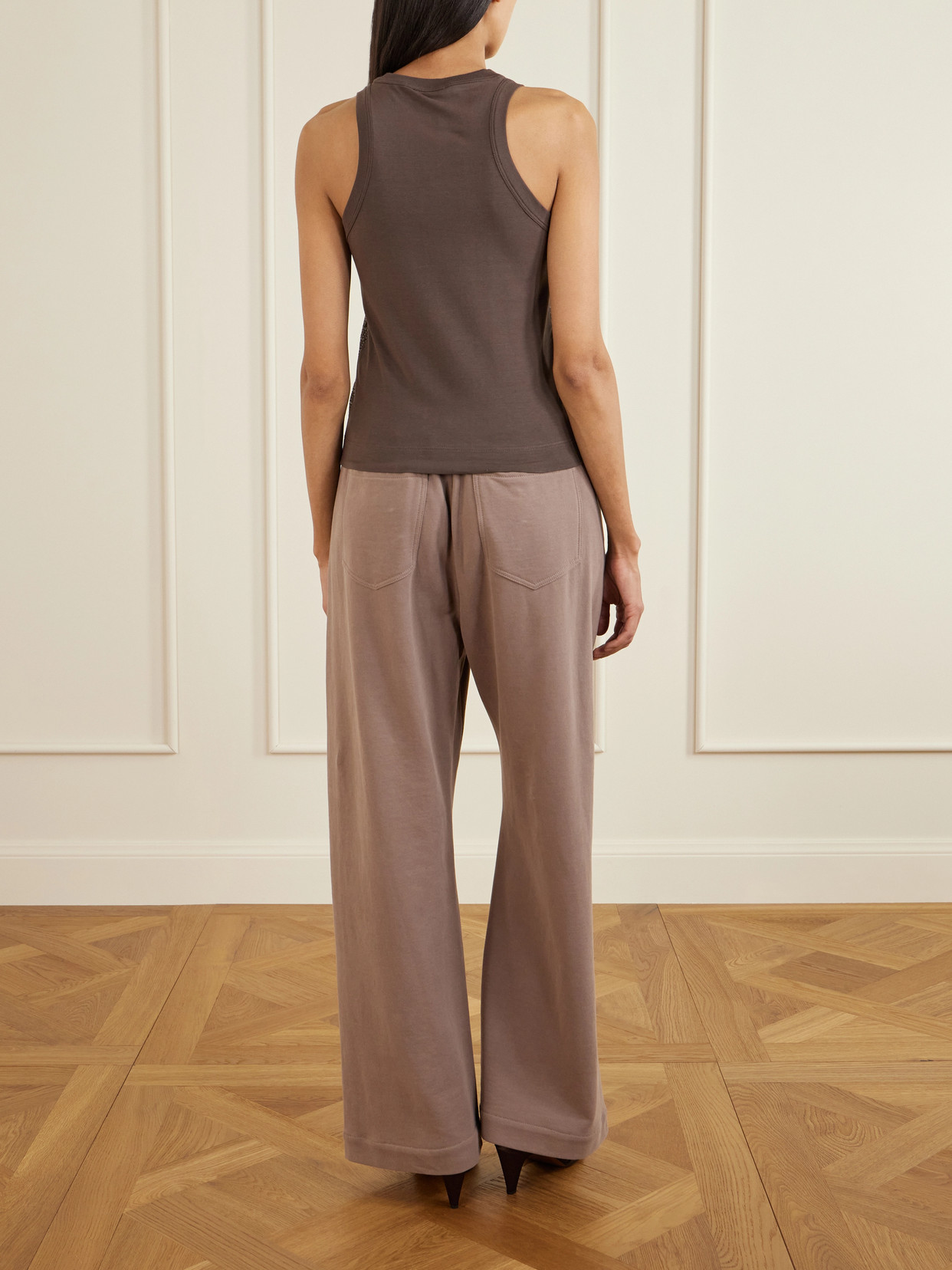 Brunello Cucinelli Sequin-embellished Stretch-cotton Jersey Tank In Brown