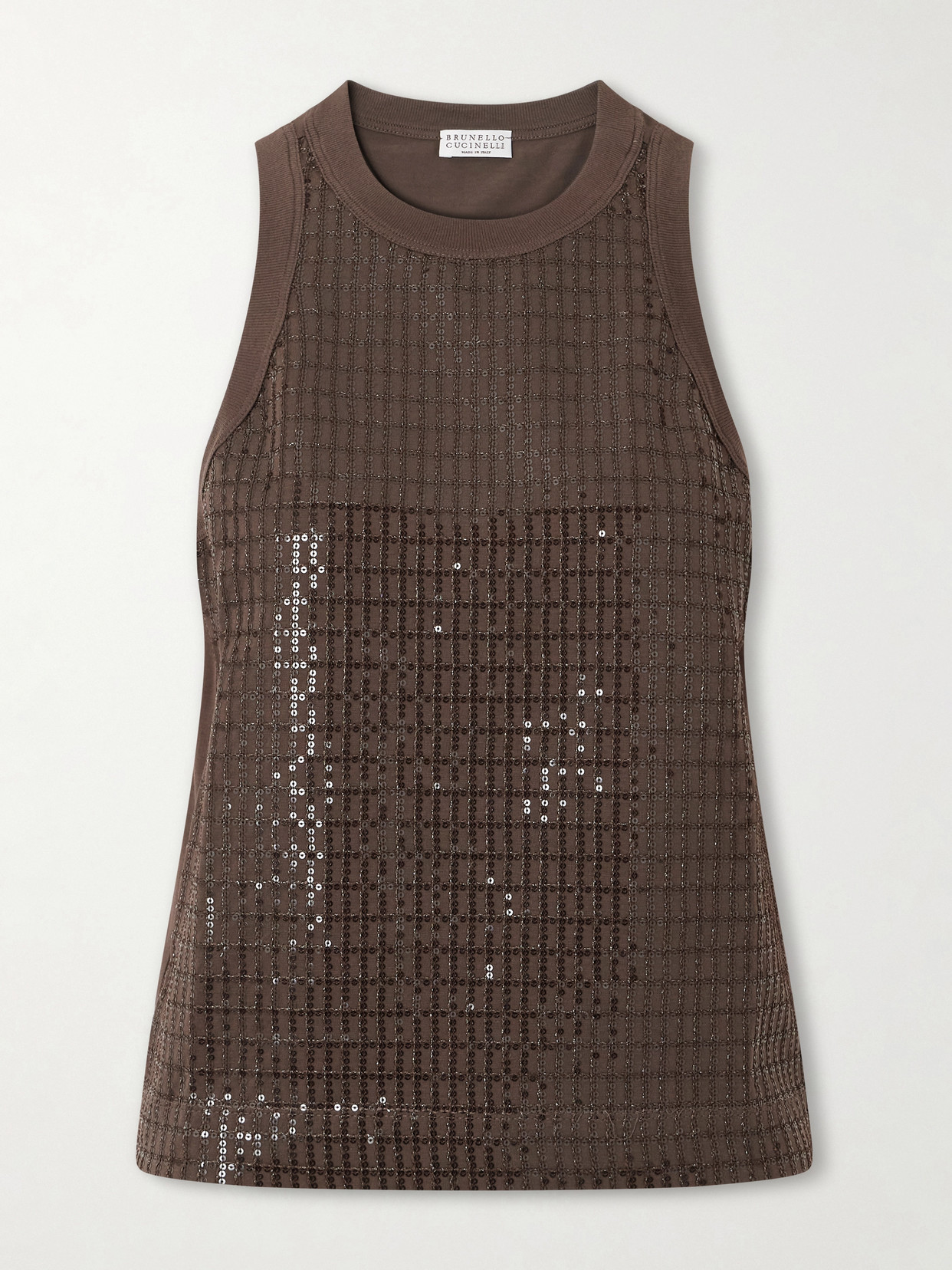 Brunello Cucinelli Sequin-embellished Stretch-cotton Jersey Tank In Brown