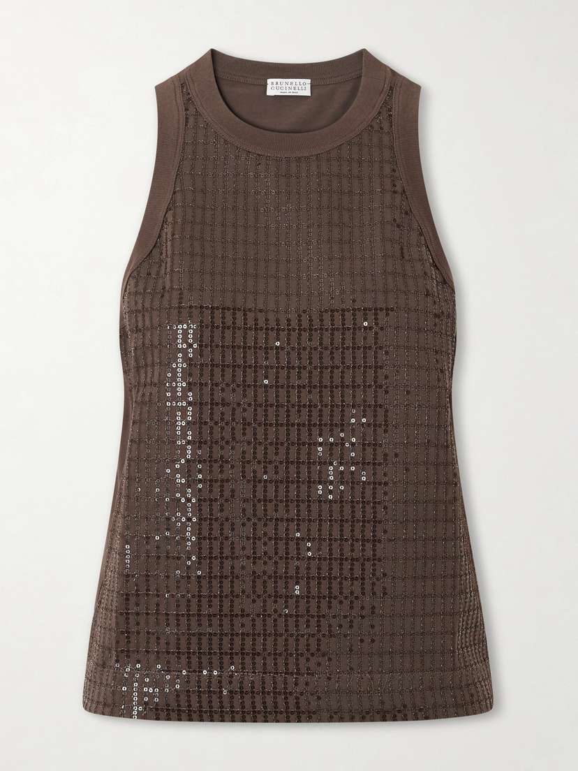 Brunello Cucinelli Sequin-embellished Stretch-cotton Jersey Tank