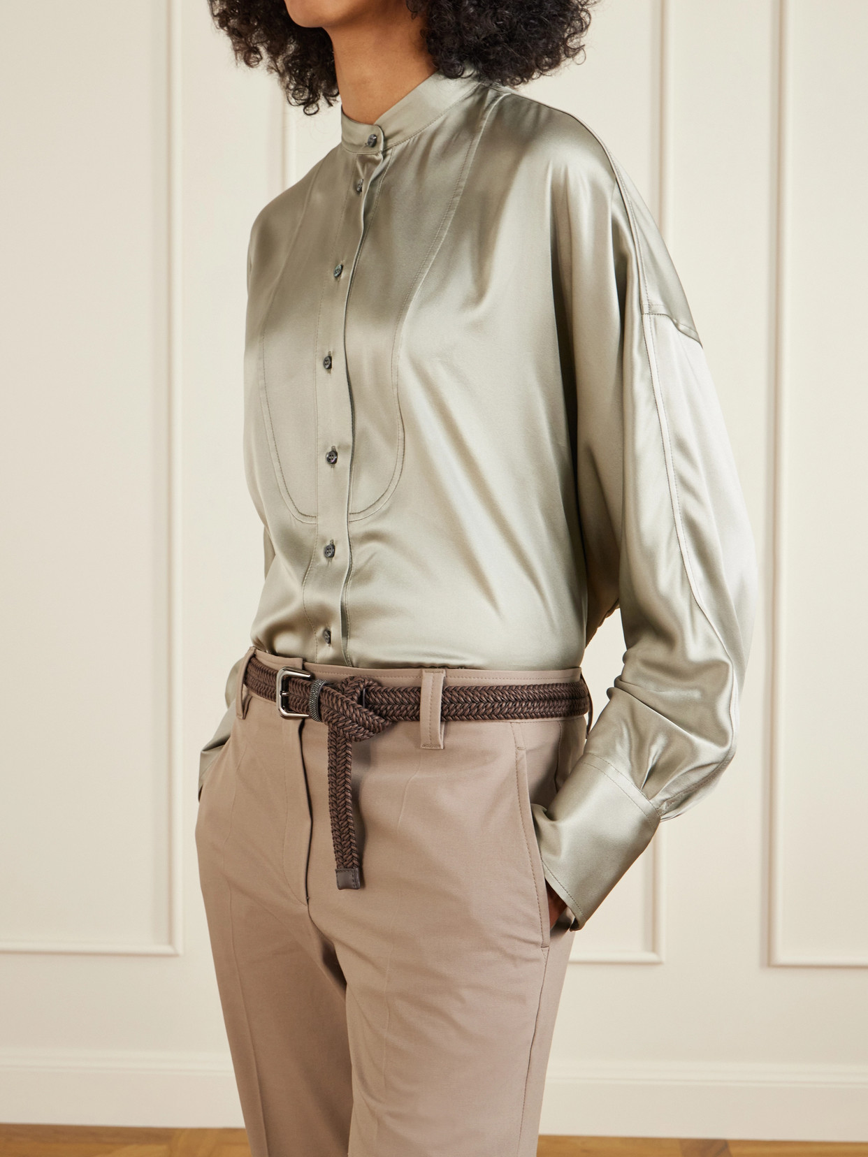 Bead-Embellished Silk-Blend Shirt
