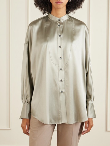 Brunello Cucinelli Bead-embellished silk-blend satin shirt
