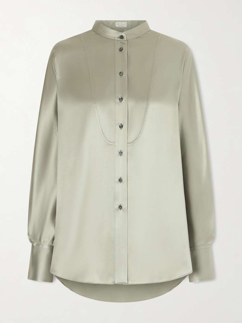 Brunello Cucinelli — Bead-embellished silk-blend satin shirt