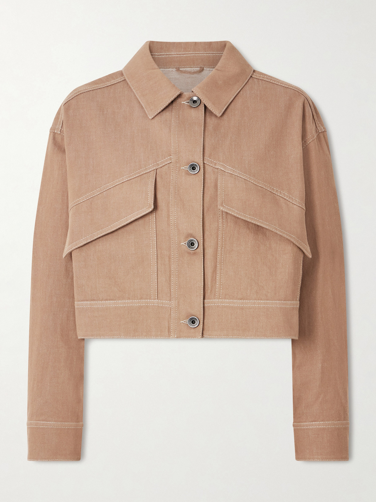 Brunello Cucinelli Cropped Cotton-twill Jacket In Brown