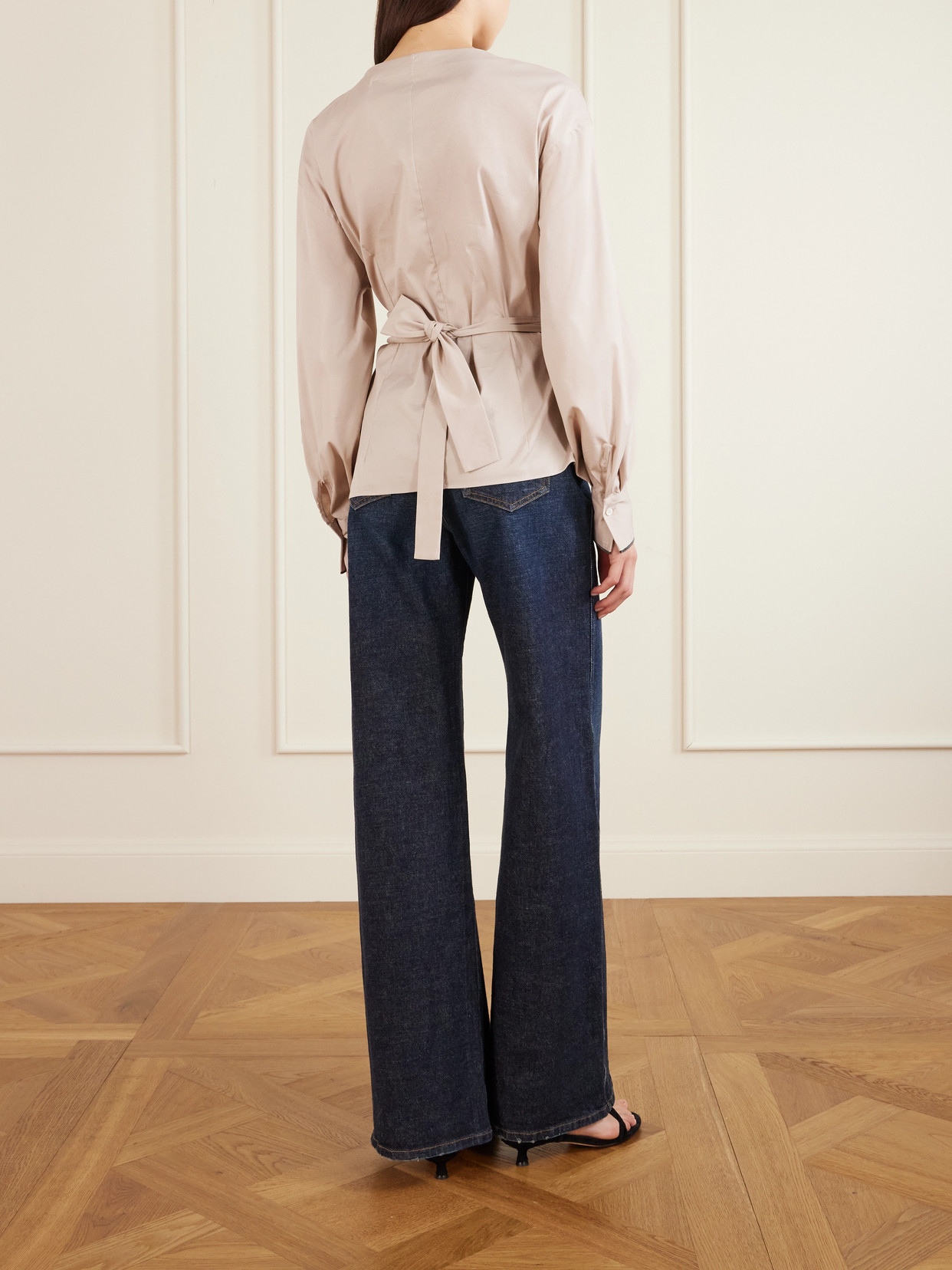 Cotton-Blend Poplin Wrap Blouse