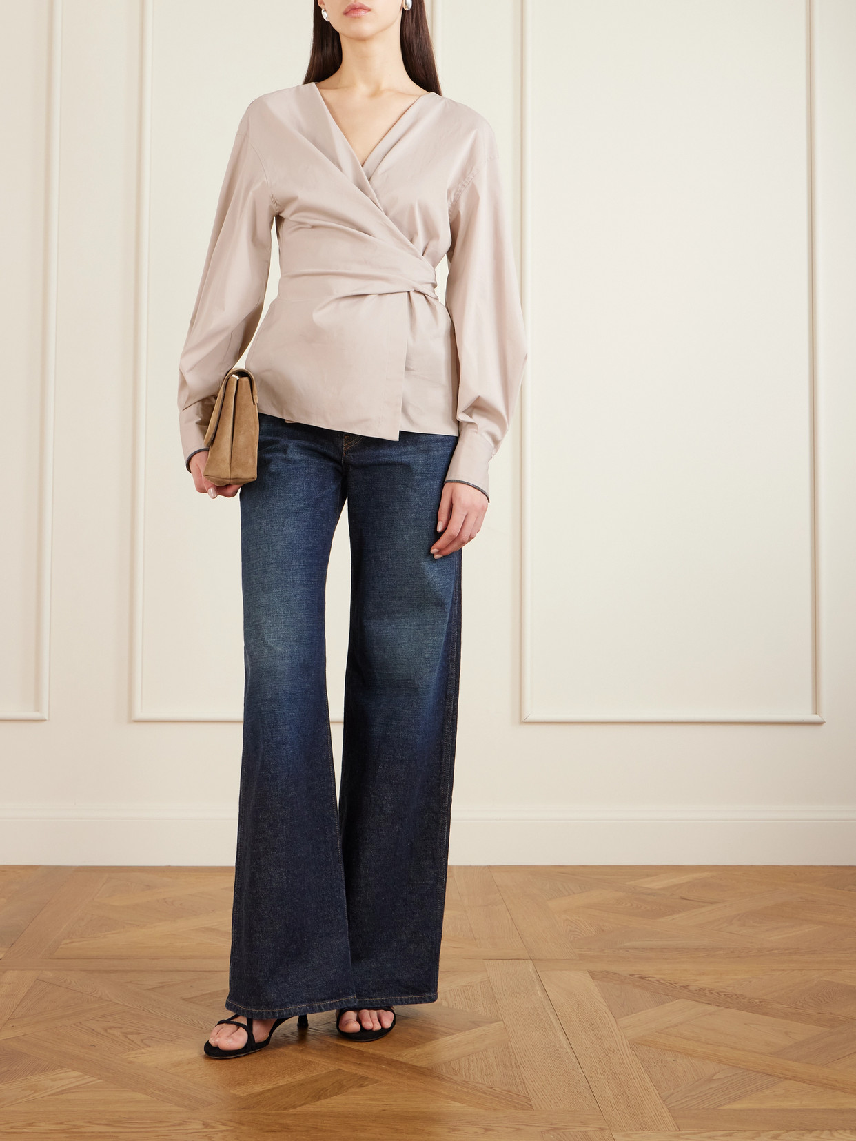 Cotton-Blend Poplin Wrap Blouse