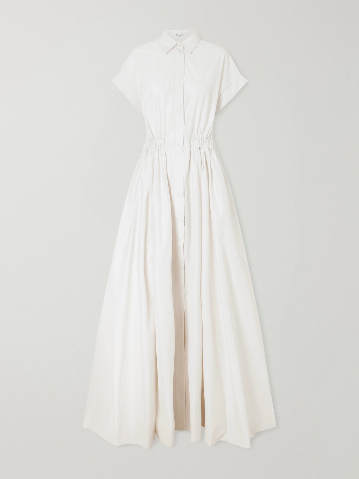 Brunello Cucinelli Pleated Cotton-blend Poplin Maxi Dress In White