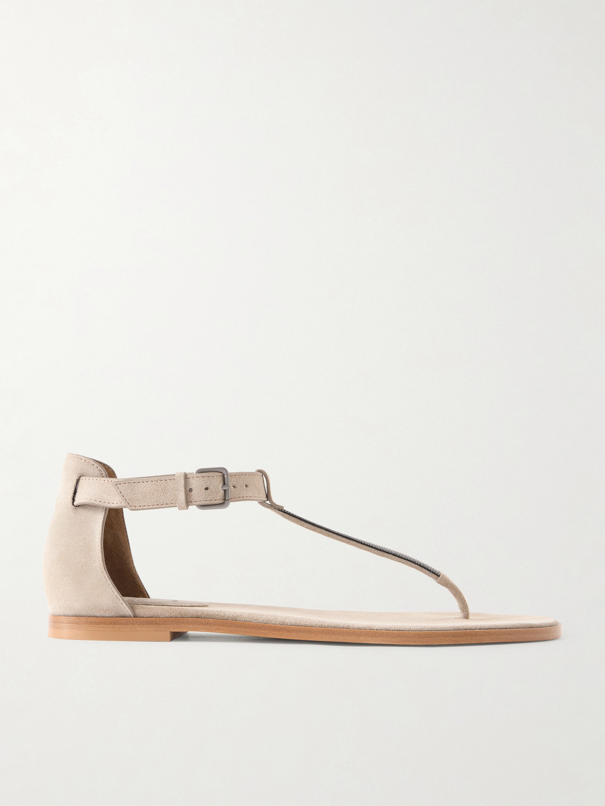 Brunello Cucinelli Bead-embellished Suede Sandals In Brown