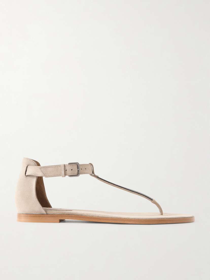 Brunello Cucinelli Bead-embellished Suede Sandals