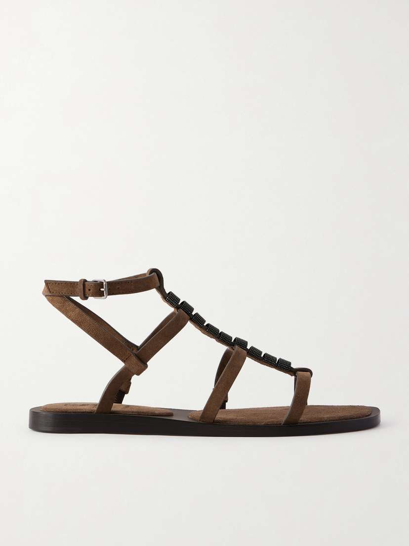 Brunello Cucinelli Bead-embellished Suede Slingback Sandals