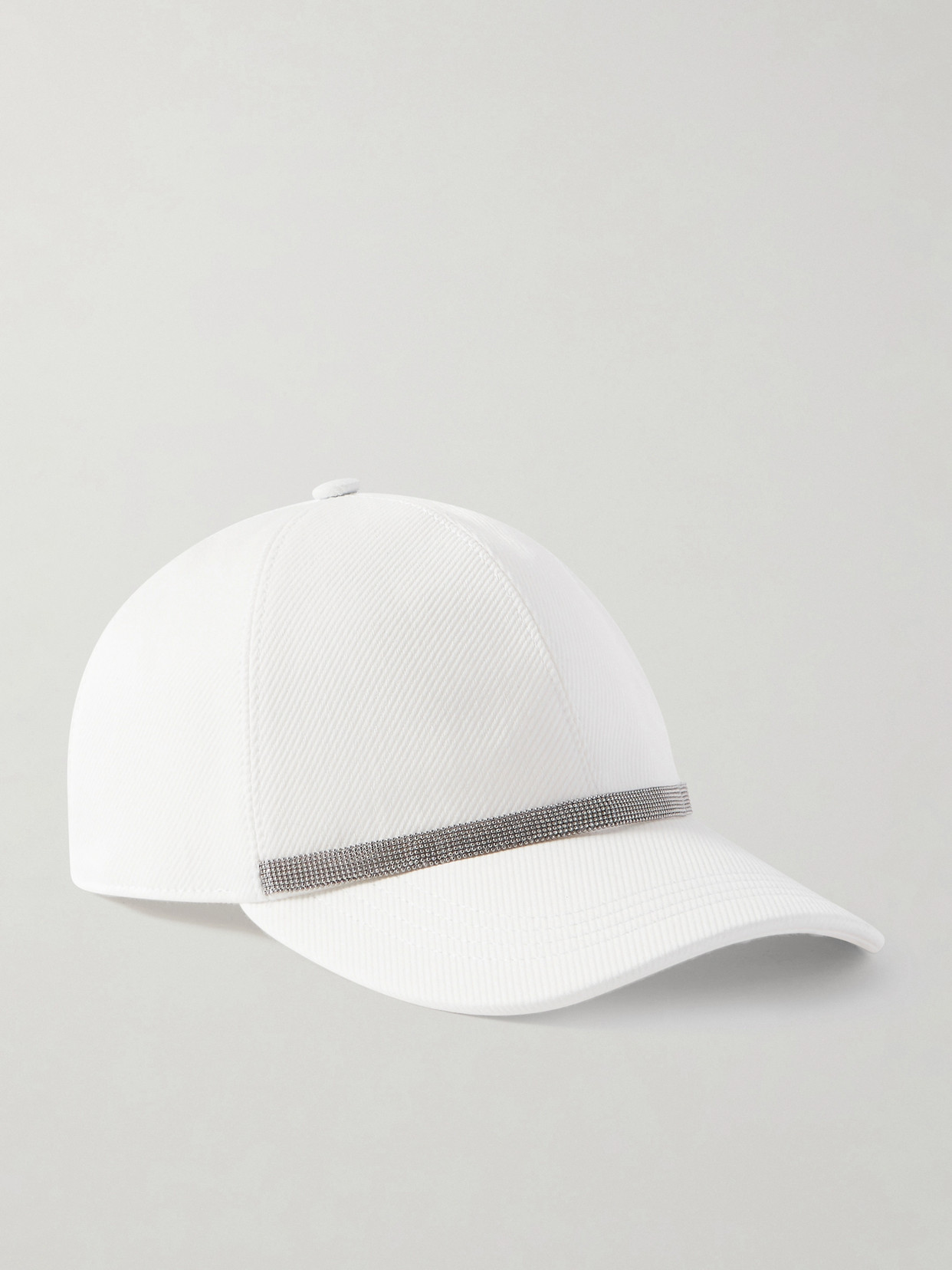 Brunello Cucinelli Bead-embellished Cotton-blennd Twill Baseball Cap In White