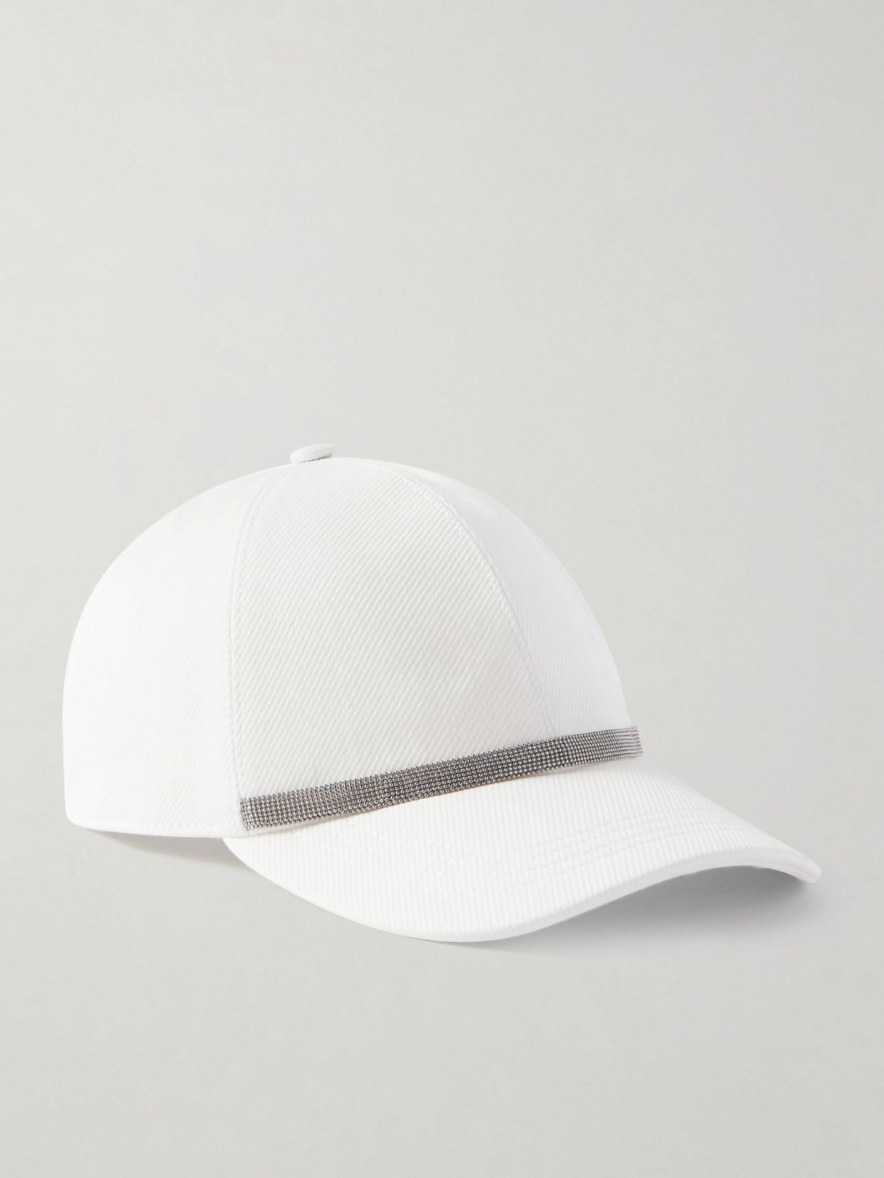 Bead-embellished cotton-blennd twill baseball cap