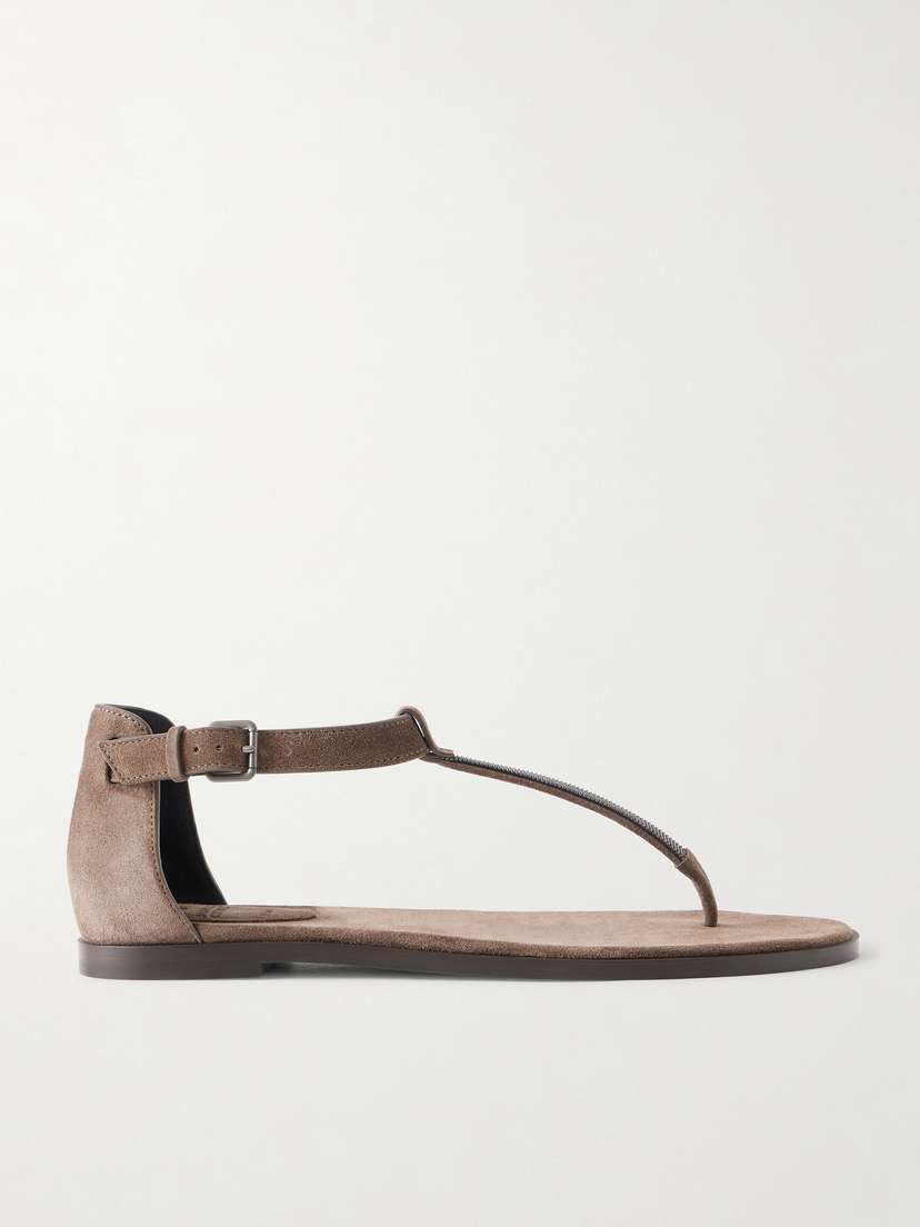 Brunello Cucinelli Bead-embellished Suede Sandals