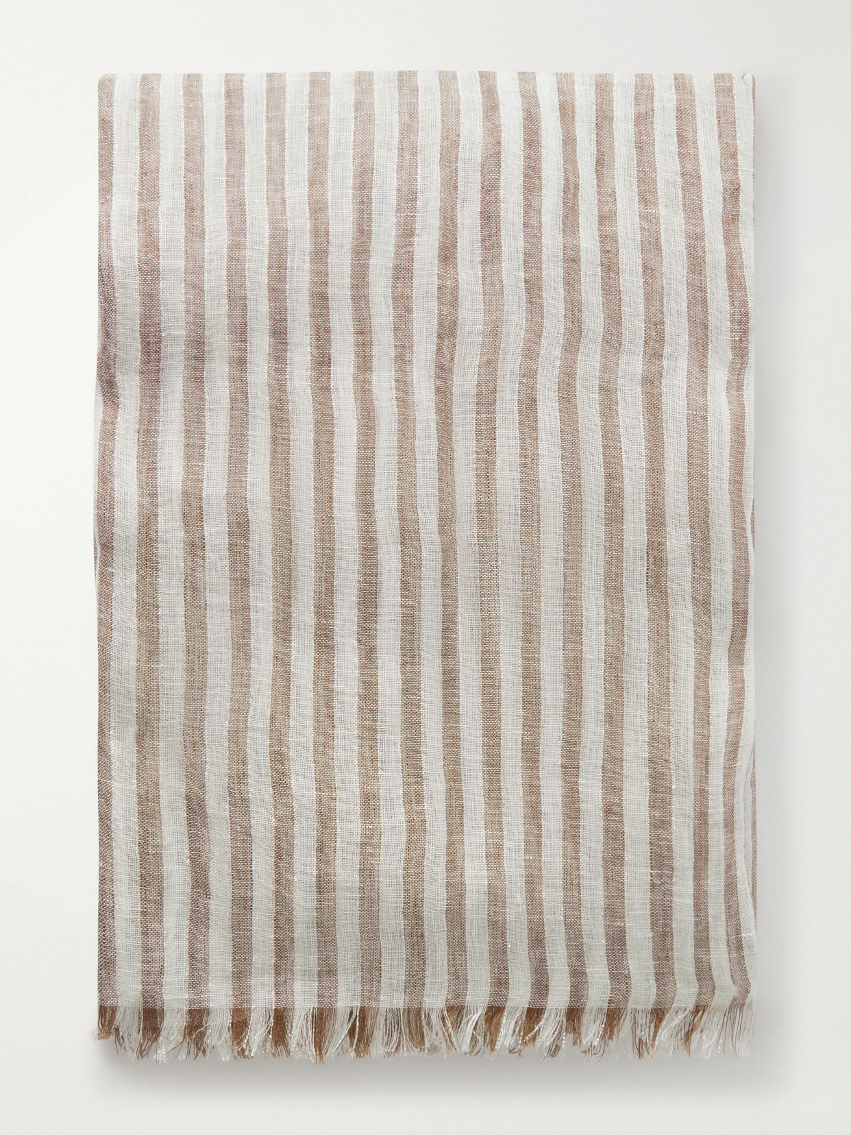 Brunello Cucinelli Fringed Striped Linen-blend Scarf In Neutral