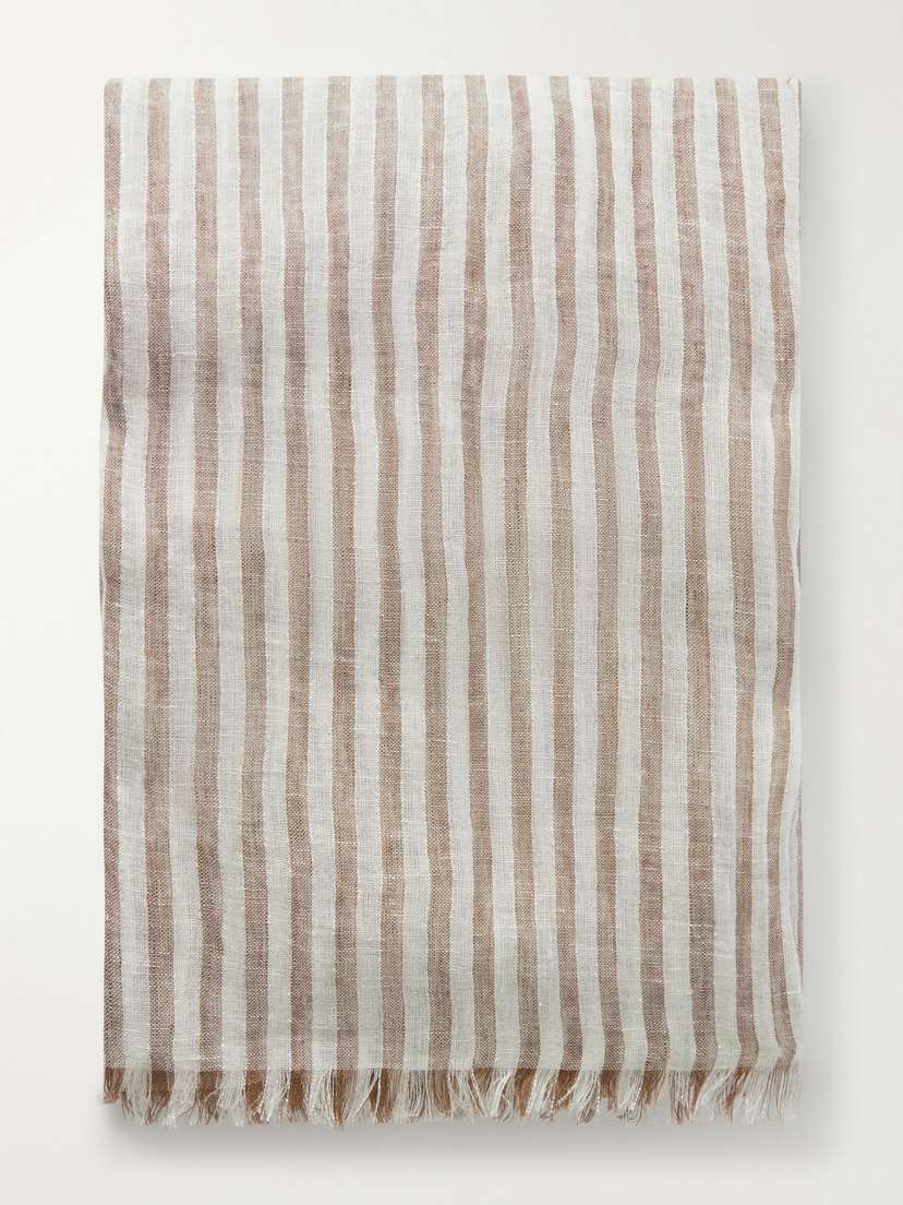Brunello Cucinelli — Fringed striped linen-blend scarf