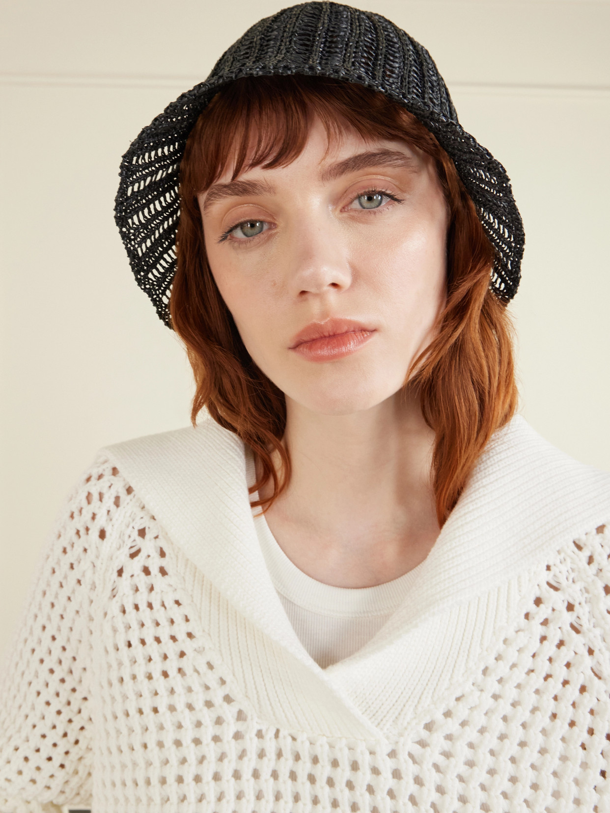 Brunello Cucinelli Techno Raffia Bucket Hat In Black
