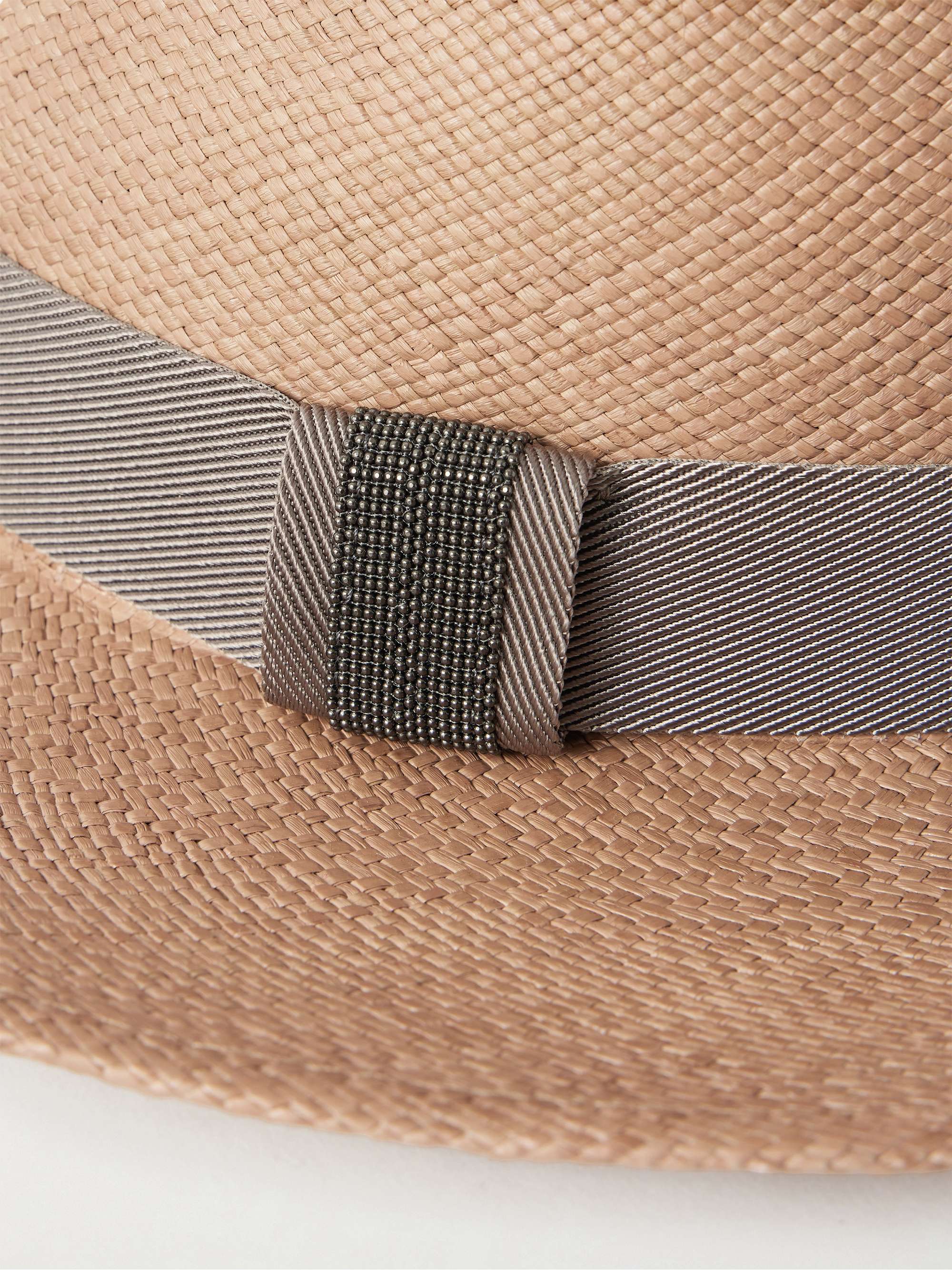 BRUNELLO CUCINELLI Embellished grosgrain-trimmed straw hat 