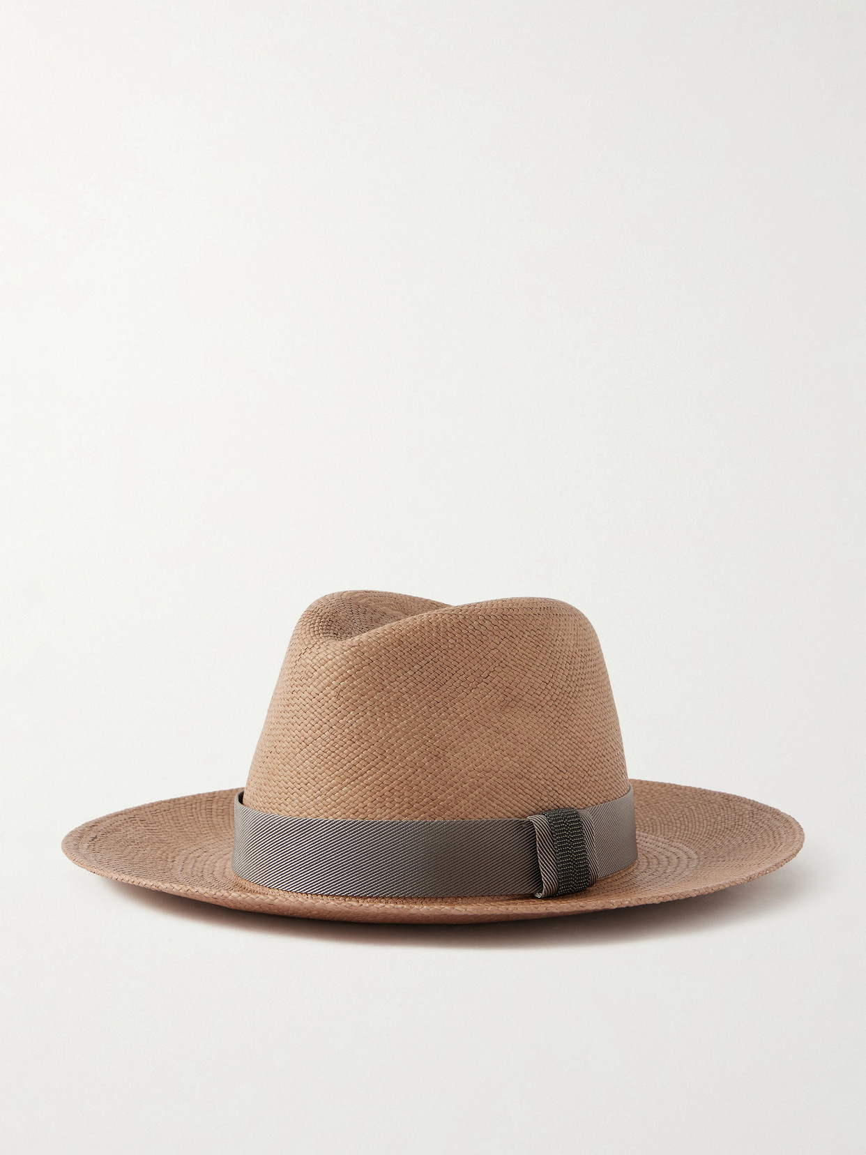 Brunello Cucinelli Embellished Grosgrain-trimmed Straw Hat In Brown