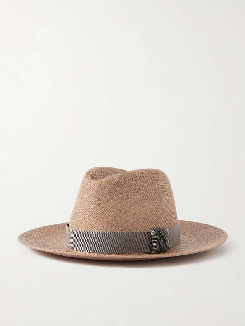 Brunello Cucinelli Embellished Grosgrain-trimmed traw Hat