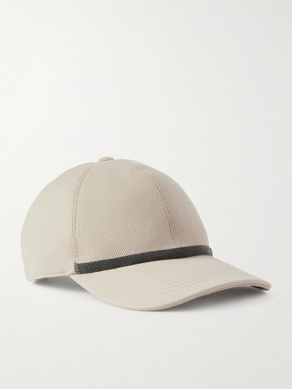 Brunello Cucinelli Bead-embellished Cotton-blend Twill Baseball Cap In Neutral