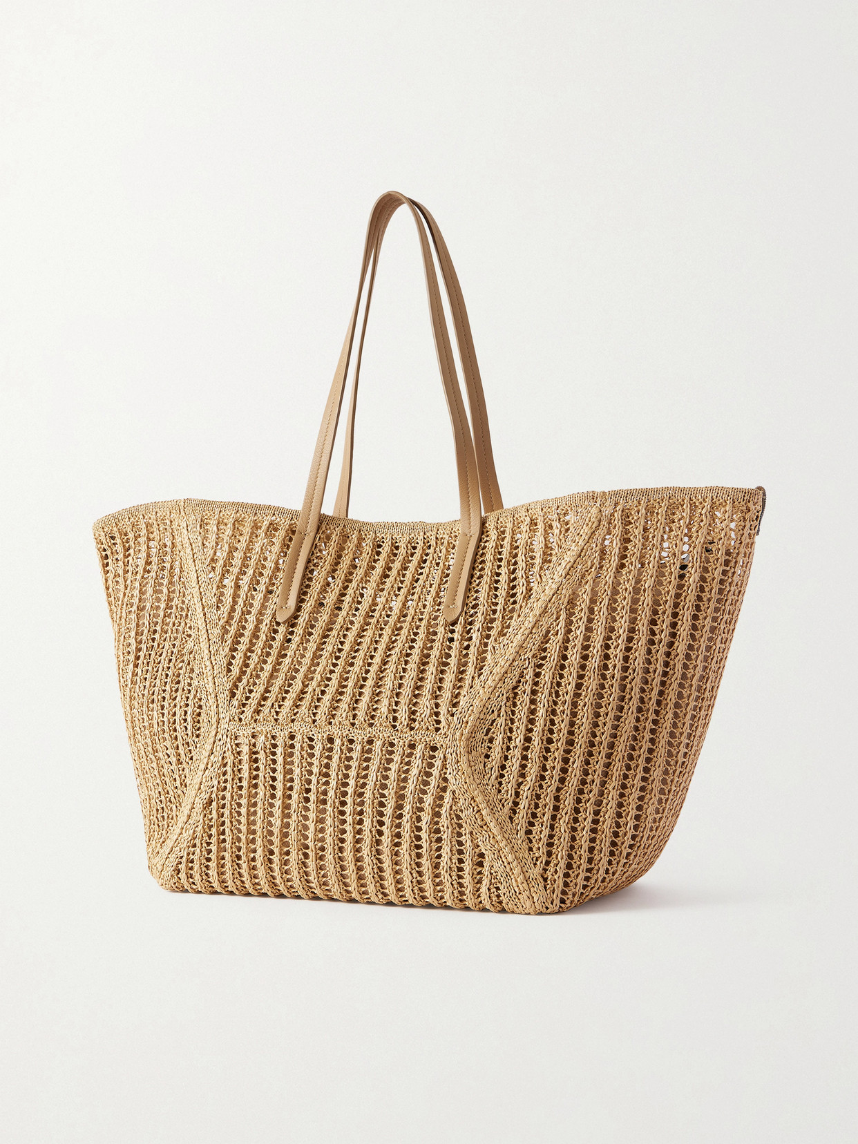 Leather-Trimmed Woven Tote