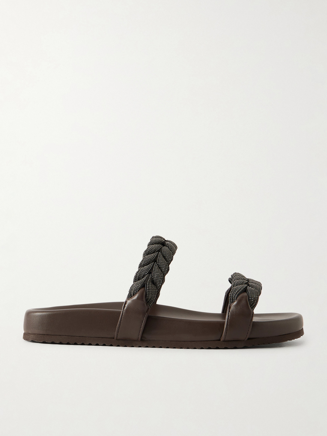 Brunello Cucinelli Bead-embellished Leather Sandals In Brown