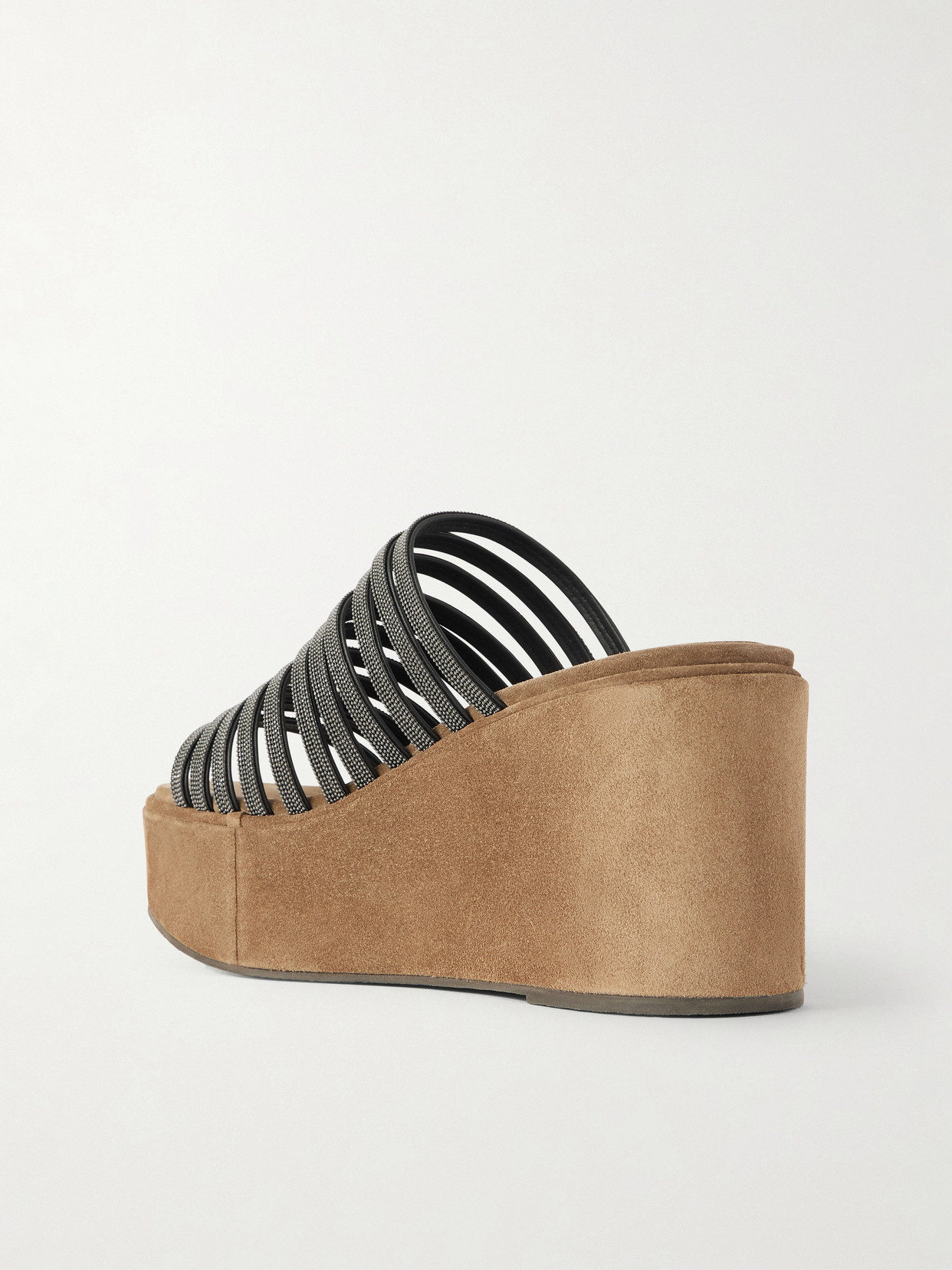 Brunello Cucinelli 80 Embellished Suede Platform Mules In Multi