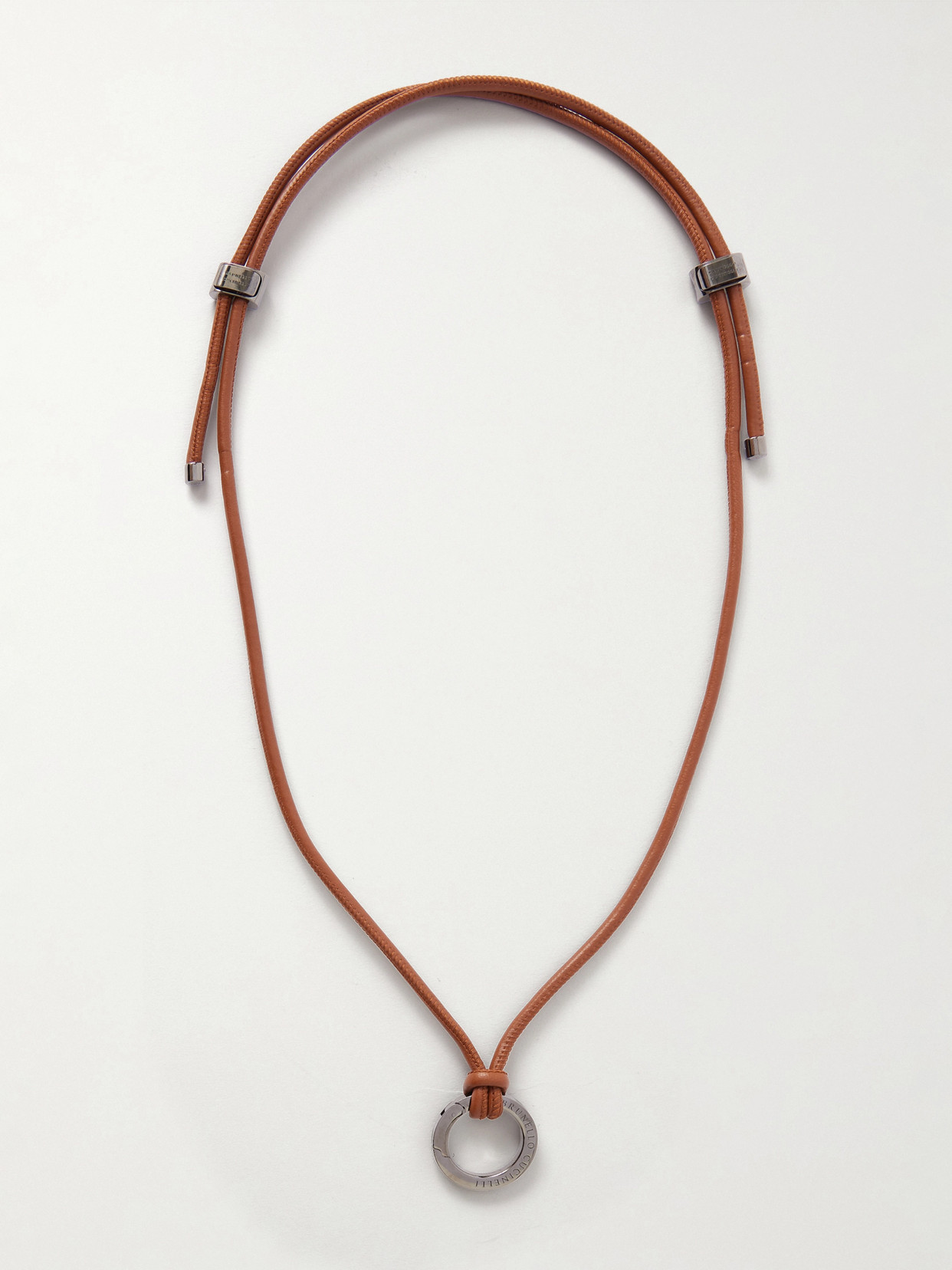 Brunello Cucinelli Leather And Silver-tone Necklace In Brown