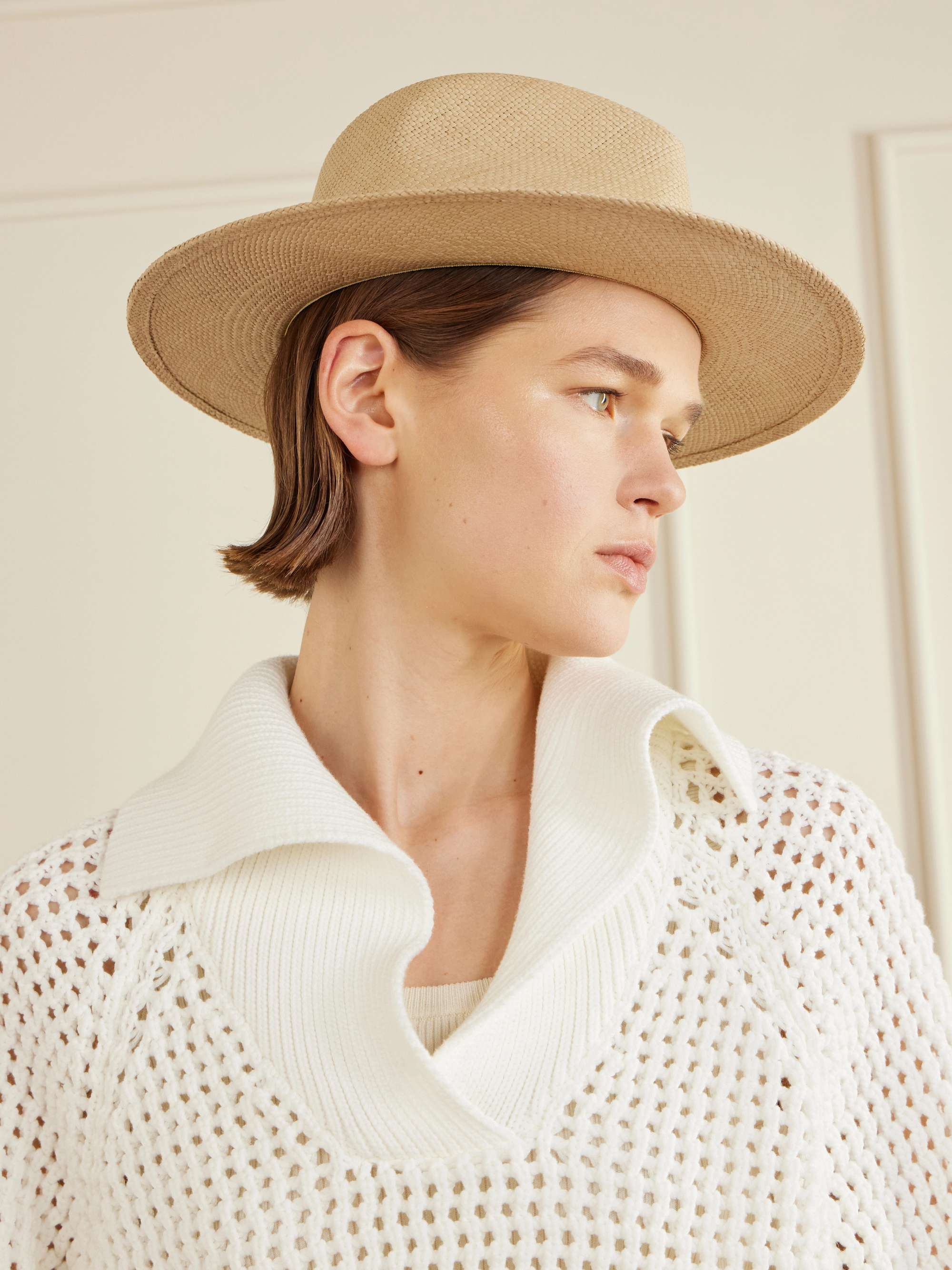 BRUNELLO CUCINELLI Embellished ribbon-trimmed straw hat 