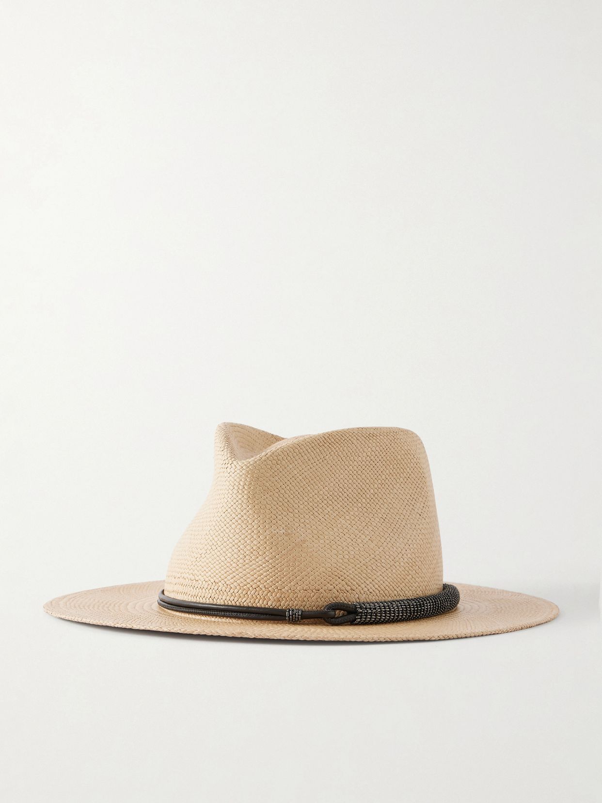Embellished ribbon-trimmed straw hat