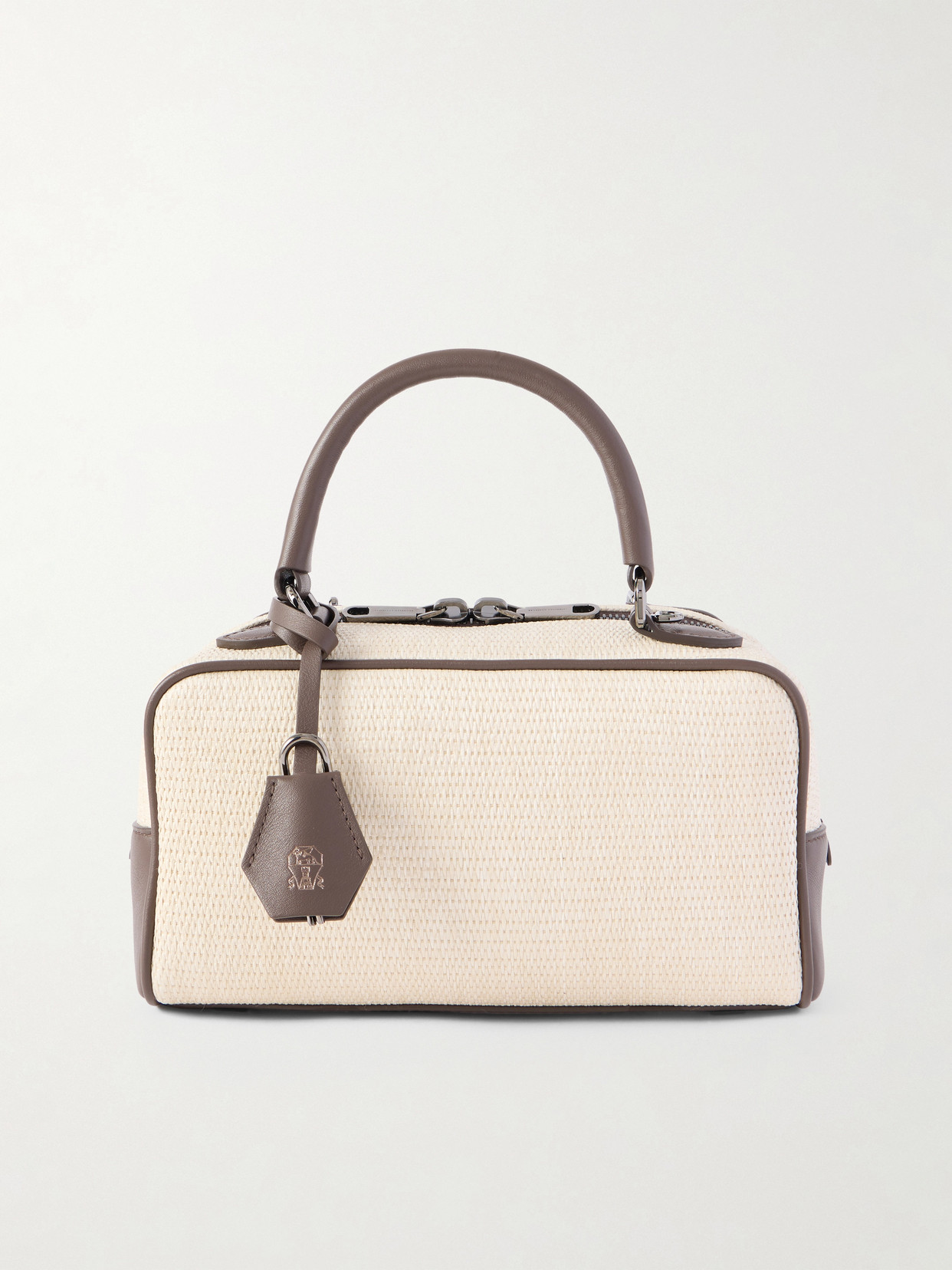 Mini Leather-Trimmed Raffia Shoulder Bag