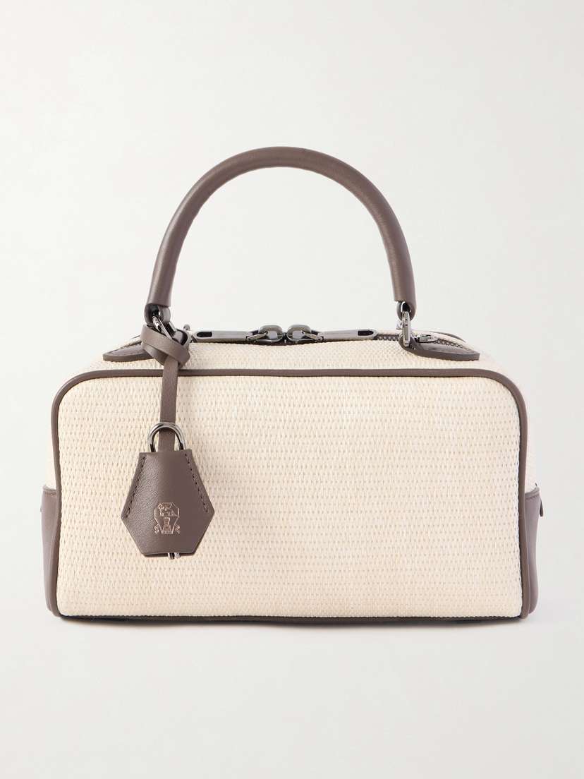 Brunello Cucinelli Mini Leather-trimmed Raffia Shoulder Bag