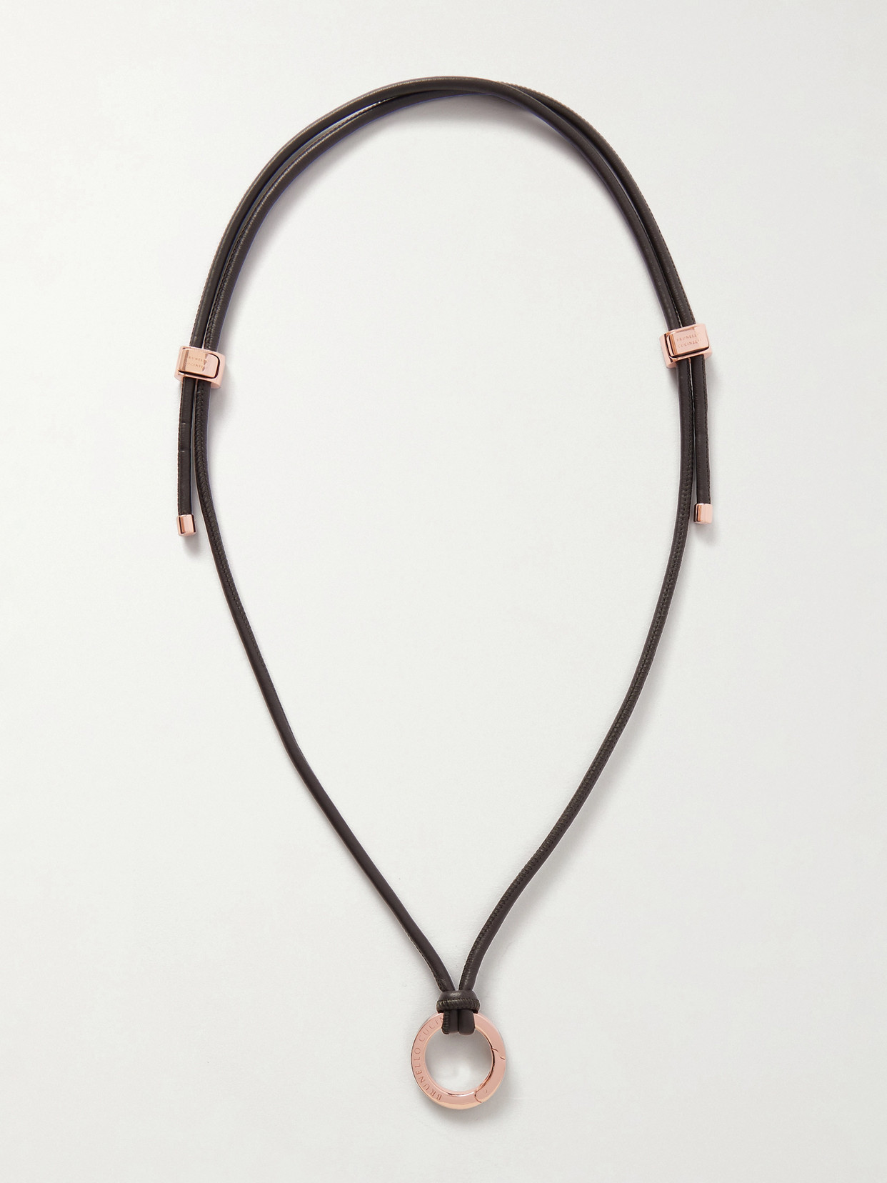 Brunello Cucinelli Leather And Rose Gold-tone Necklace In Brown