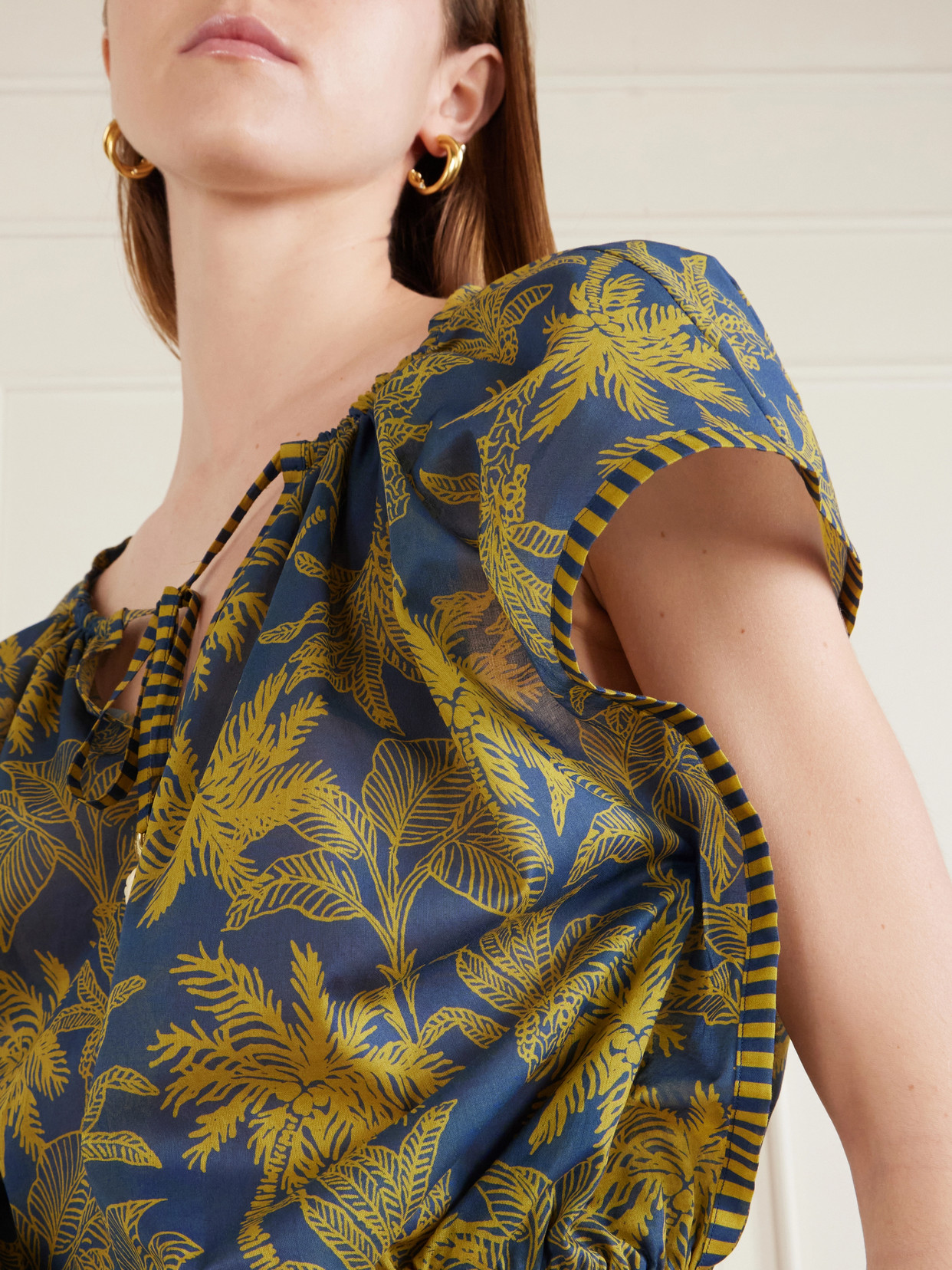 Crocodile Embellished Printed Cotton-Voile Blouse