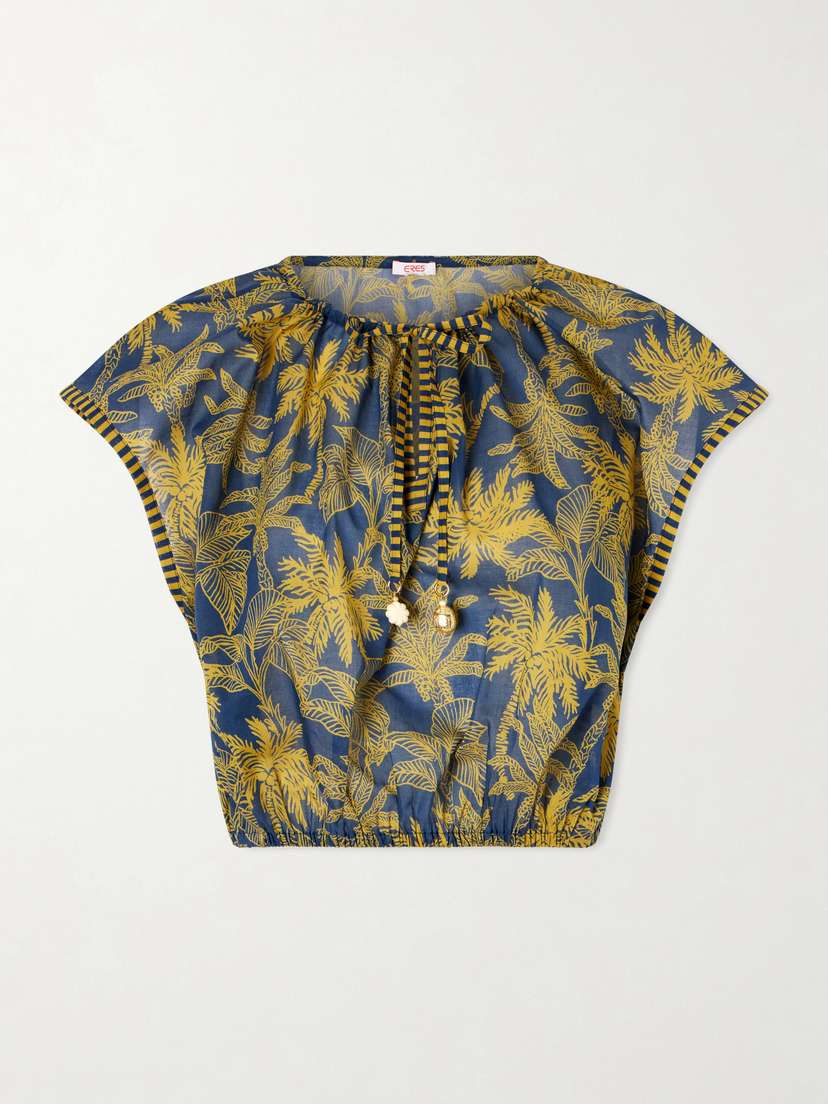 Eres Crocodile Embellished Printed Cotton-voile Blouse