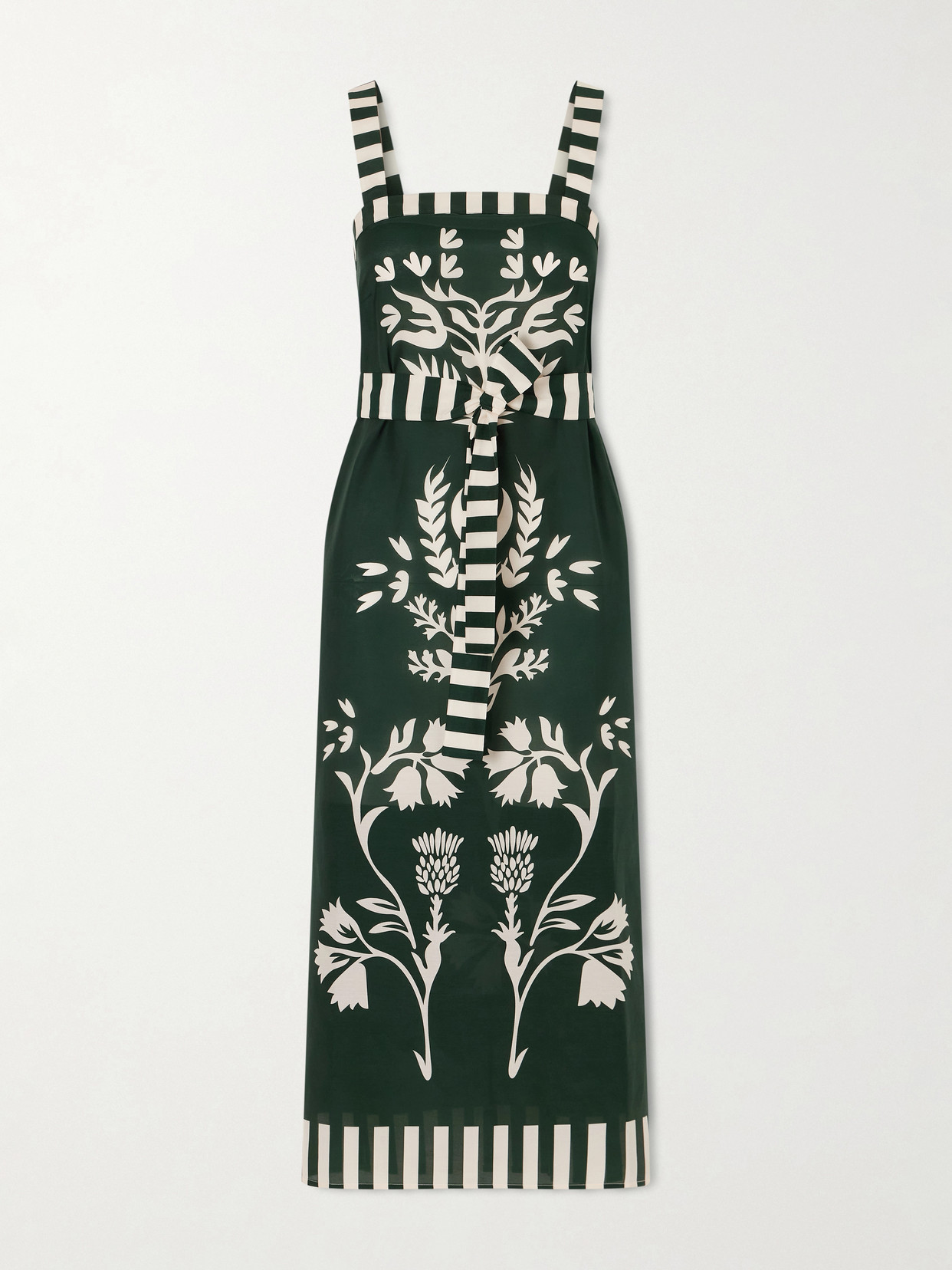 Eres Lakshya Belted Printed Cotton And Silk-blend Midi Dress In Gray