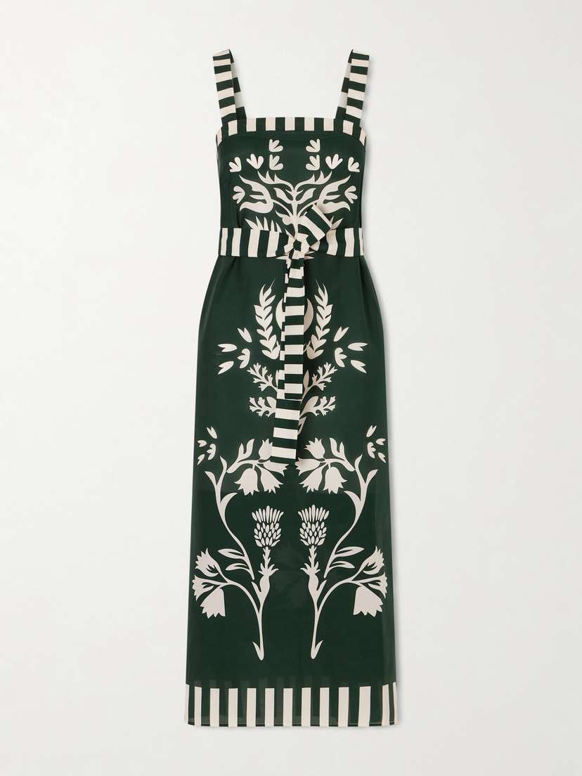 Eres Lakshya Belted Printed Cotton And Silk-blend Midi Dress
