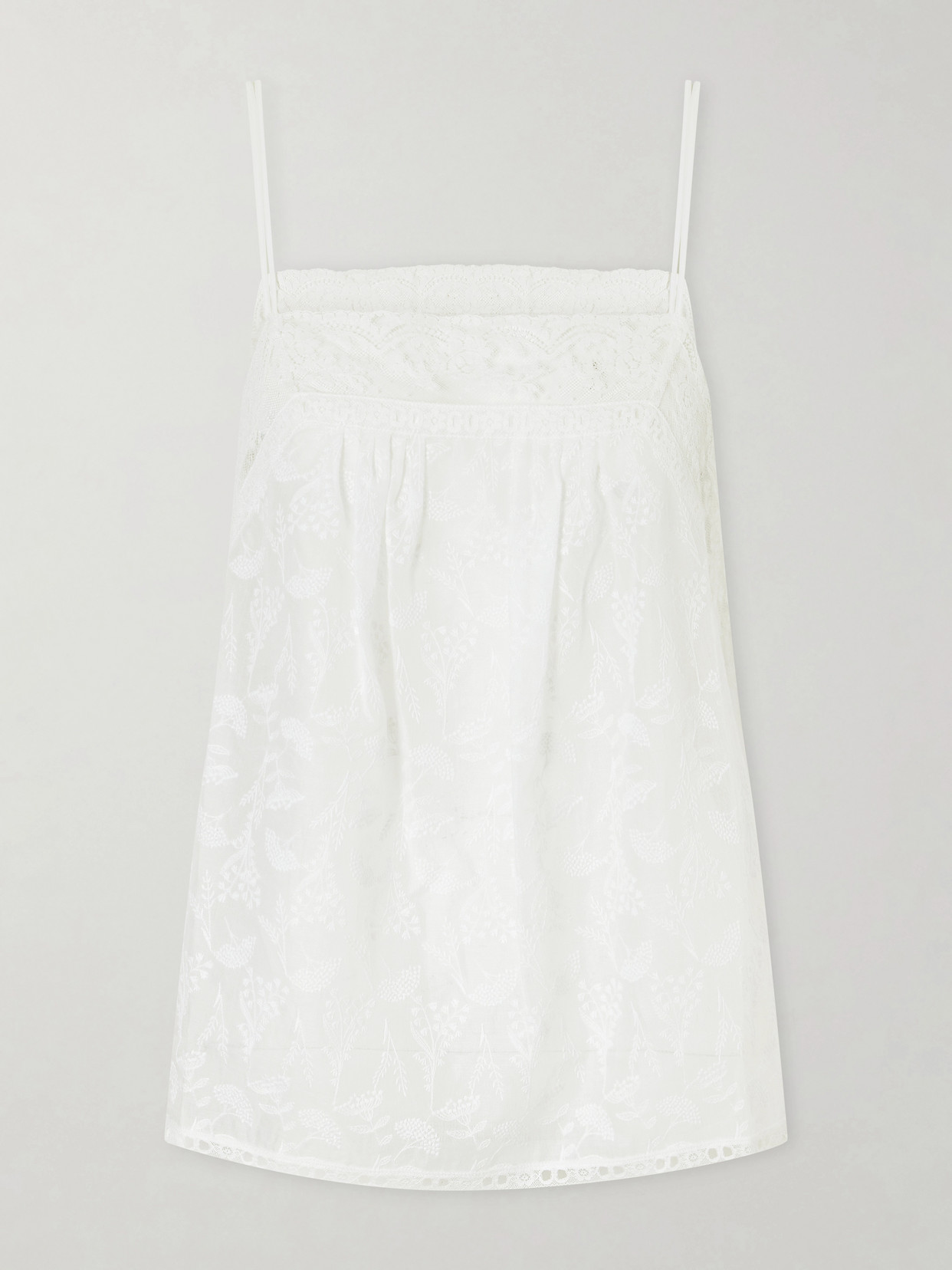 Eres Amande Embroidered Lace-trimmed Cotton-blend Voile Top In White
