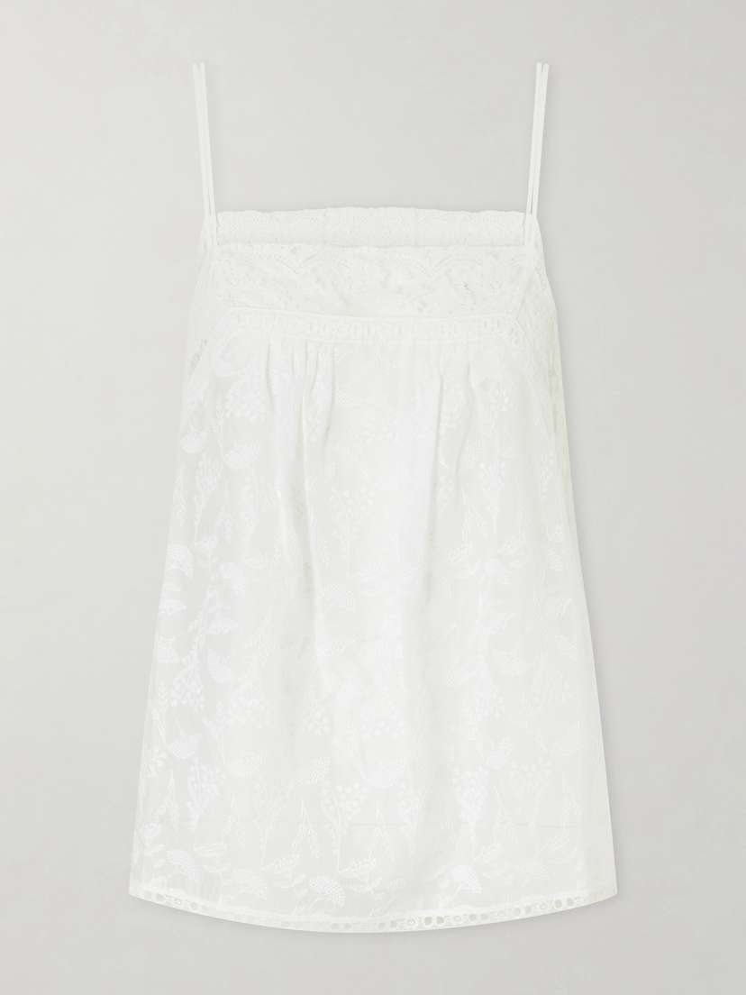 Eres Amande Embroidered Lace-trimmed Cotton-blend Voile Top